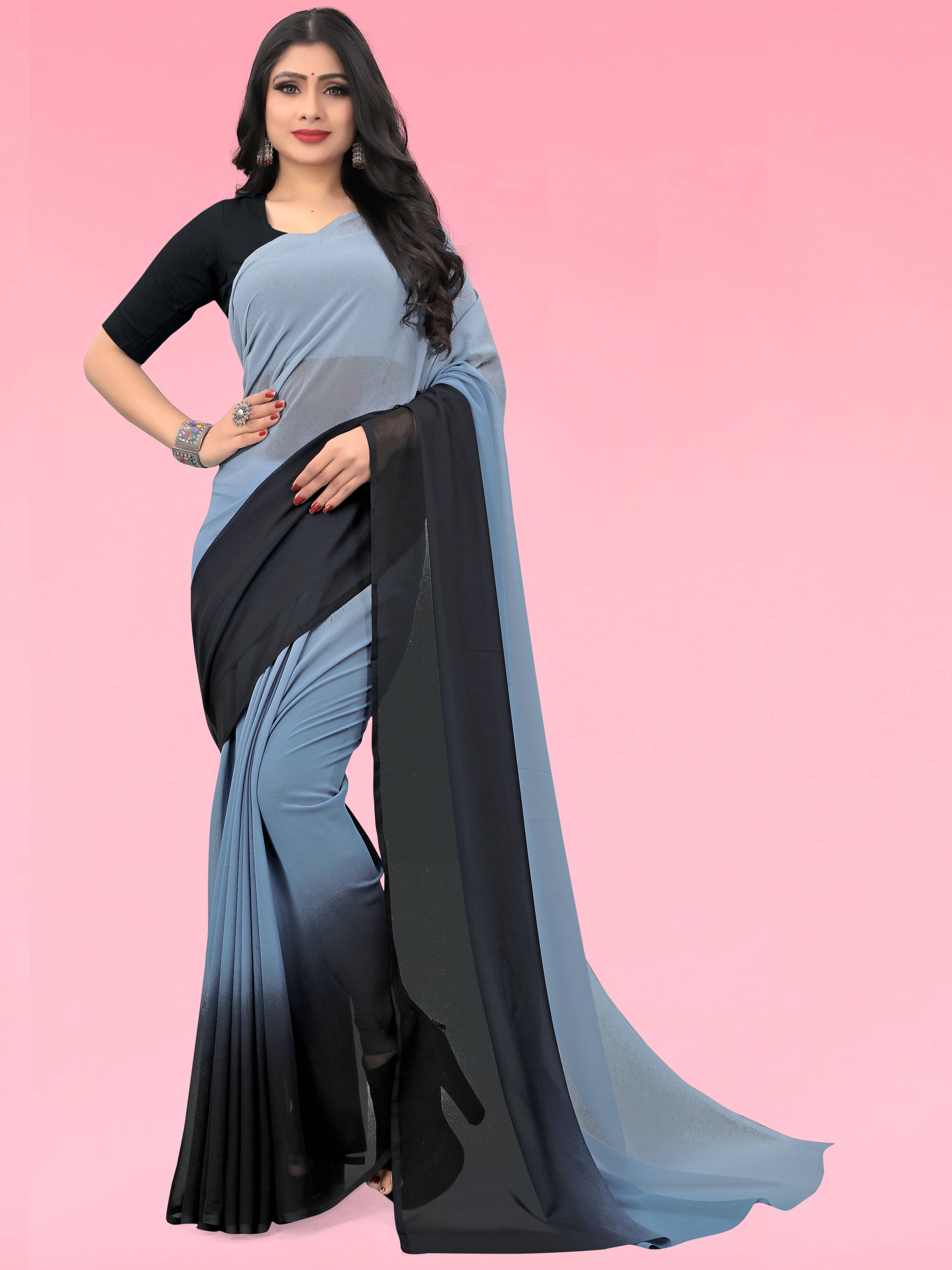 ANAND SAREES Georgette Colorblock Regular Saree With Unstitched Blouse Piece ( Multicolor ) ANAND SAREES Georgette Colorblock Regular Saree With Unstitched Blouse Piece ( Multicolor )