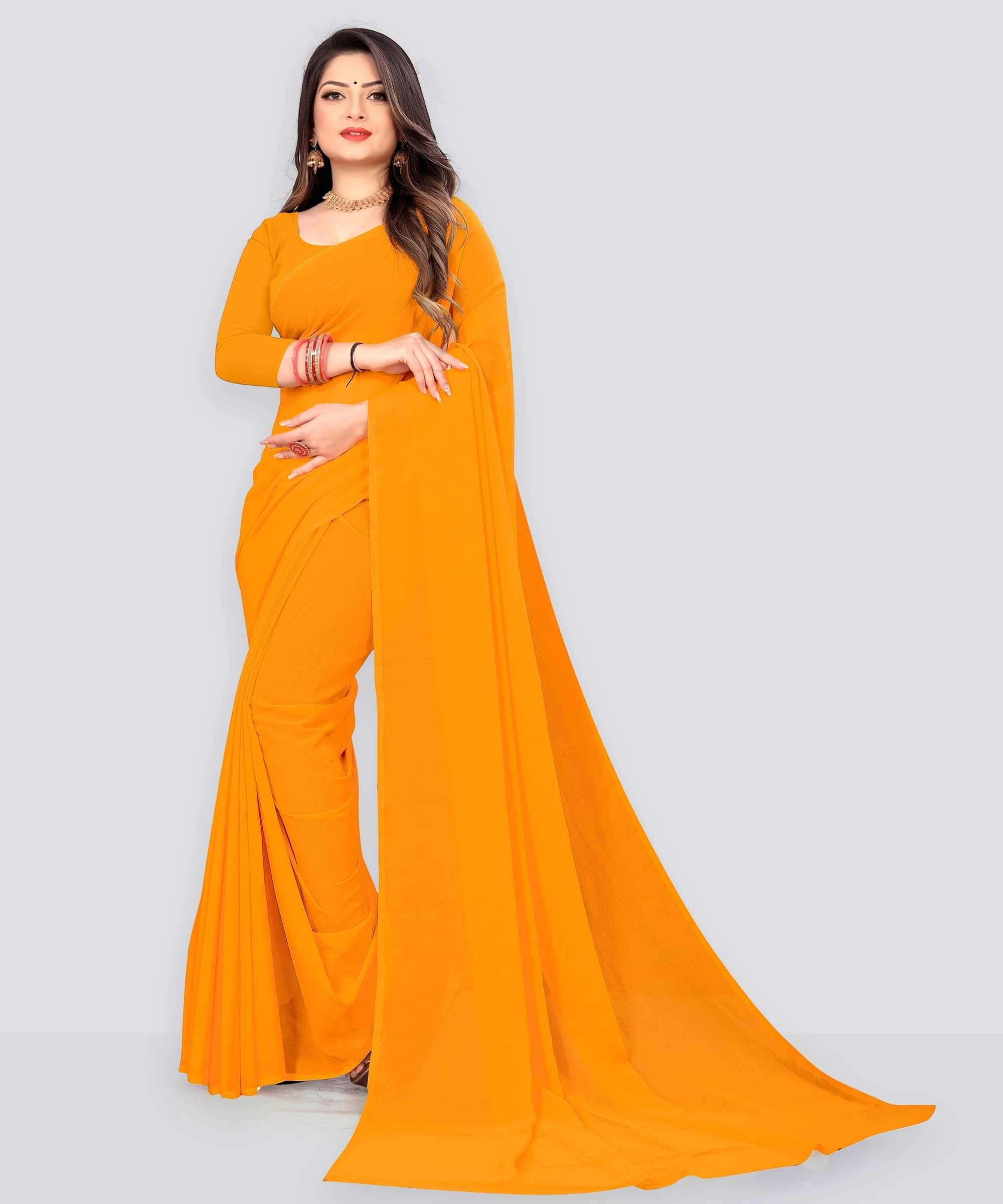 ANAND SAREES Georgette Dyed Regular Saree With Unstitched Blouse Piece ( Yellow ) ANAND SAREES Georgette Dyed Regular Saree With Unstitched Blouse Piece ( Yellow )