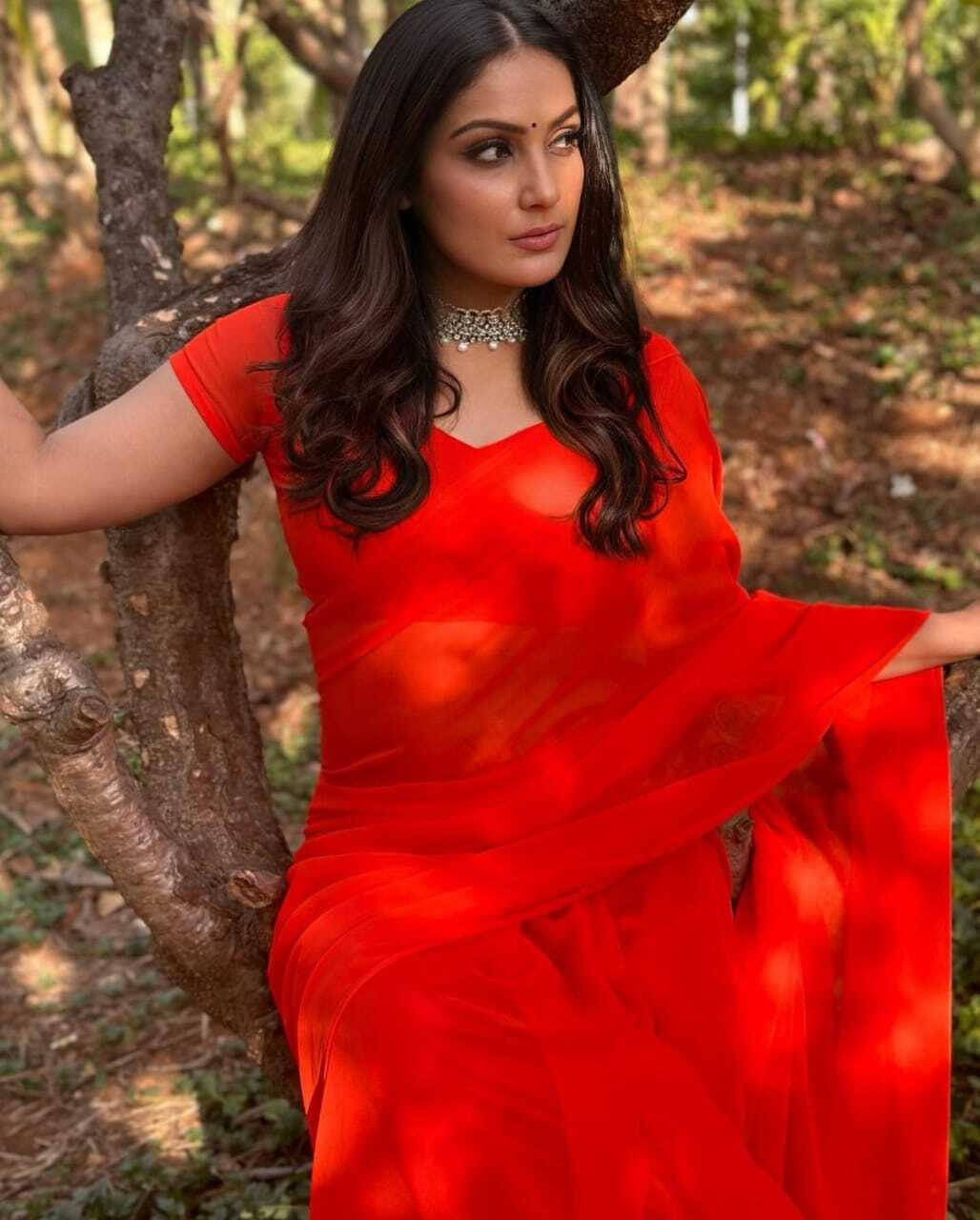     			ANAND SAREES Georgette Dyed Regular Saree With Unstitched Blouse Piece ( Red )