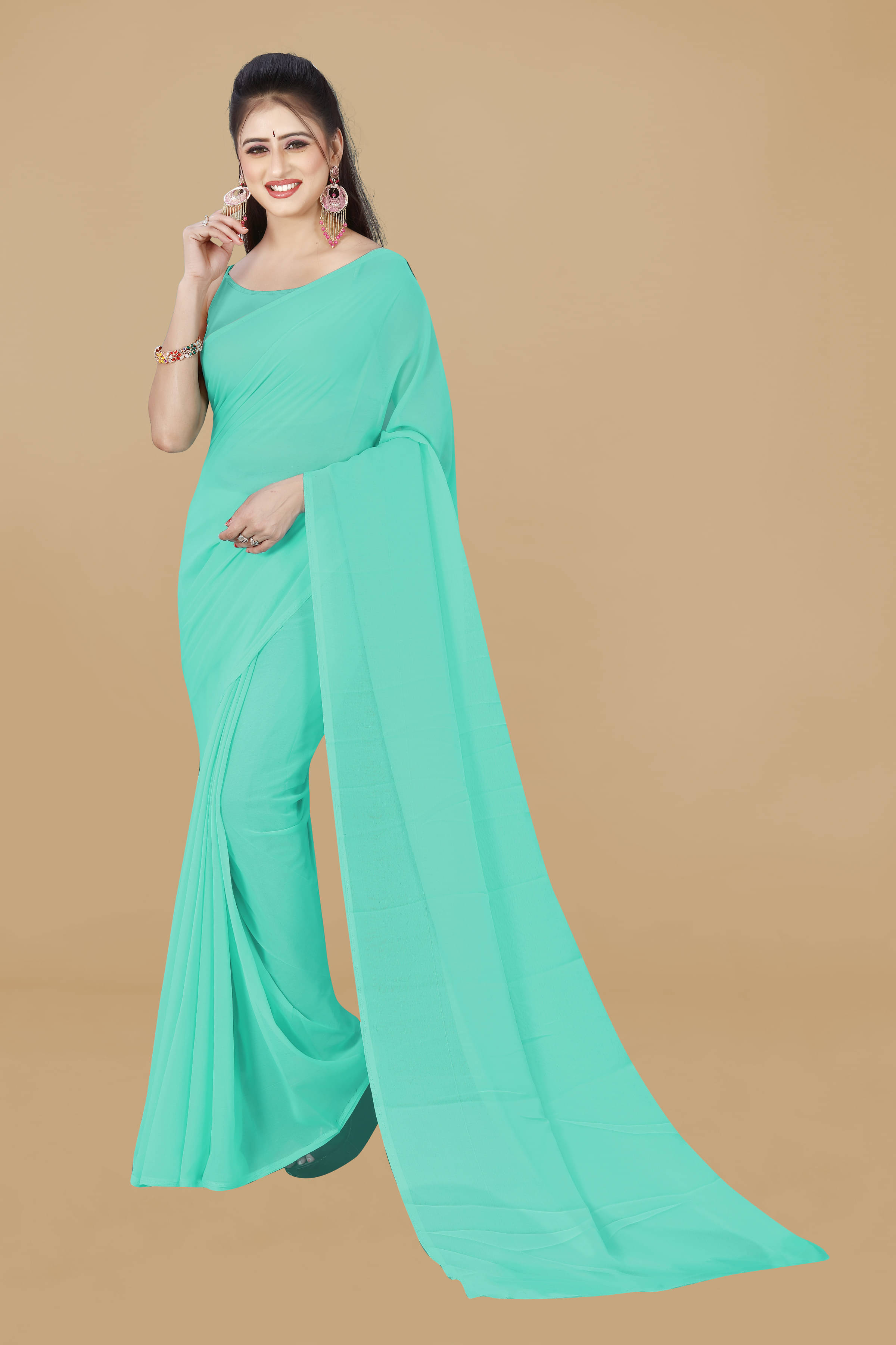 ANAND SAREES Georgette Dyed Regular Saree Without Blouse Piece ( Light Blue ) ANAND SAREES Georgette Dyed Regular Saree Without Blouse Piece ( Light Blue )