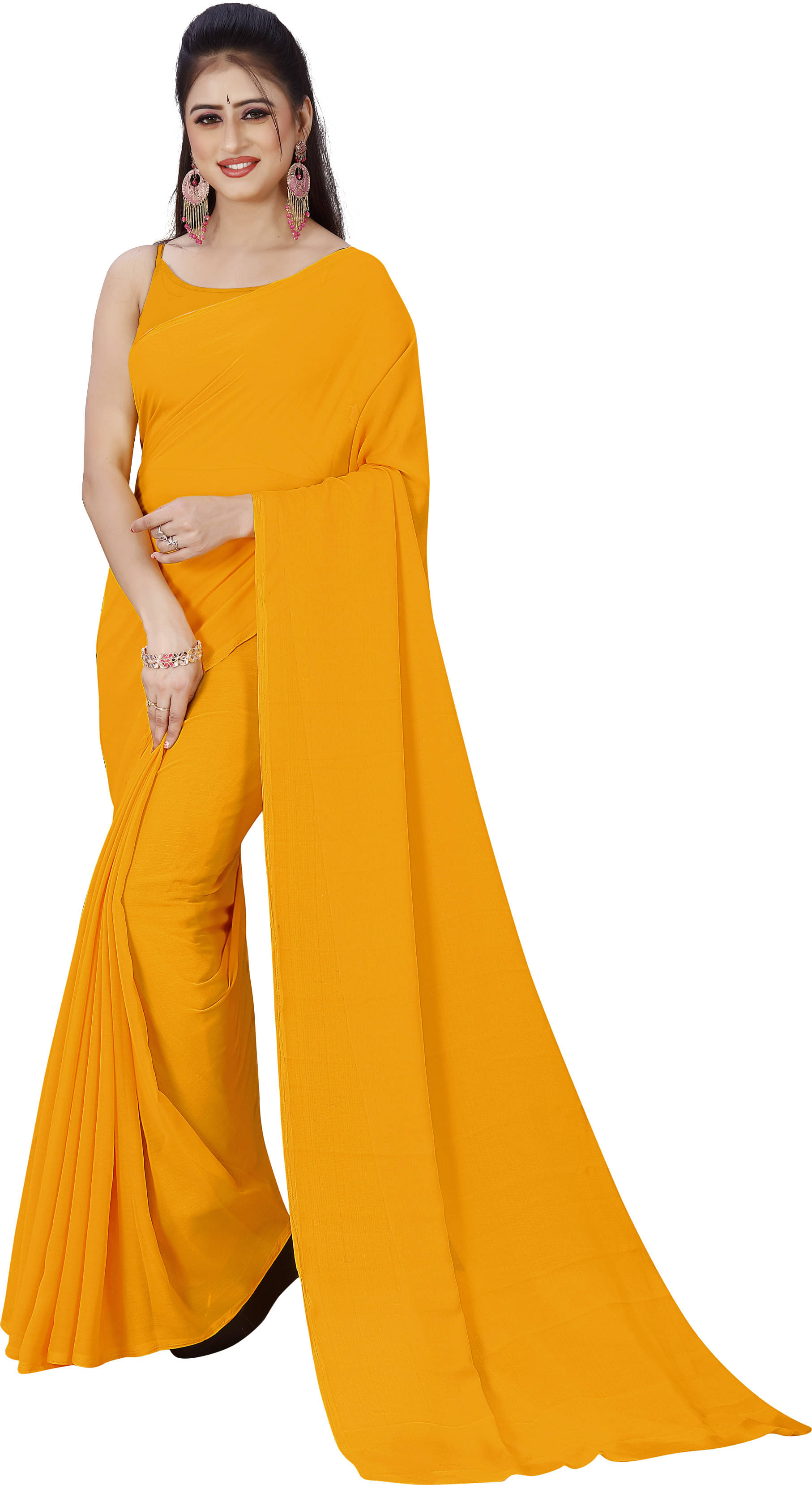 ANAND SAREES Georgette Dyed Regular Saree Without Blouse Piece ( Orange ) ANAND SAREES Georgette Dyed Regular Saree Without Blouse Piece ( Orange )