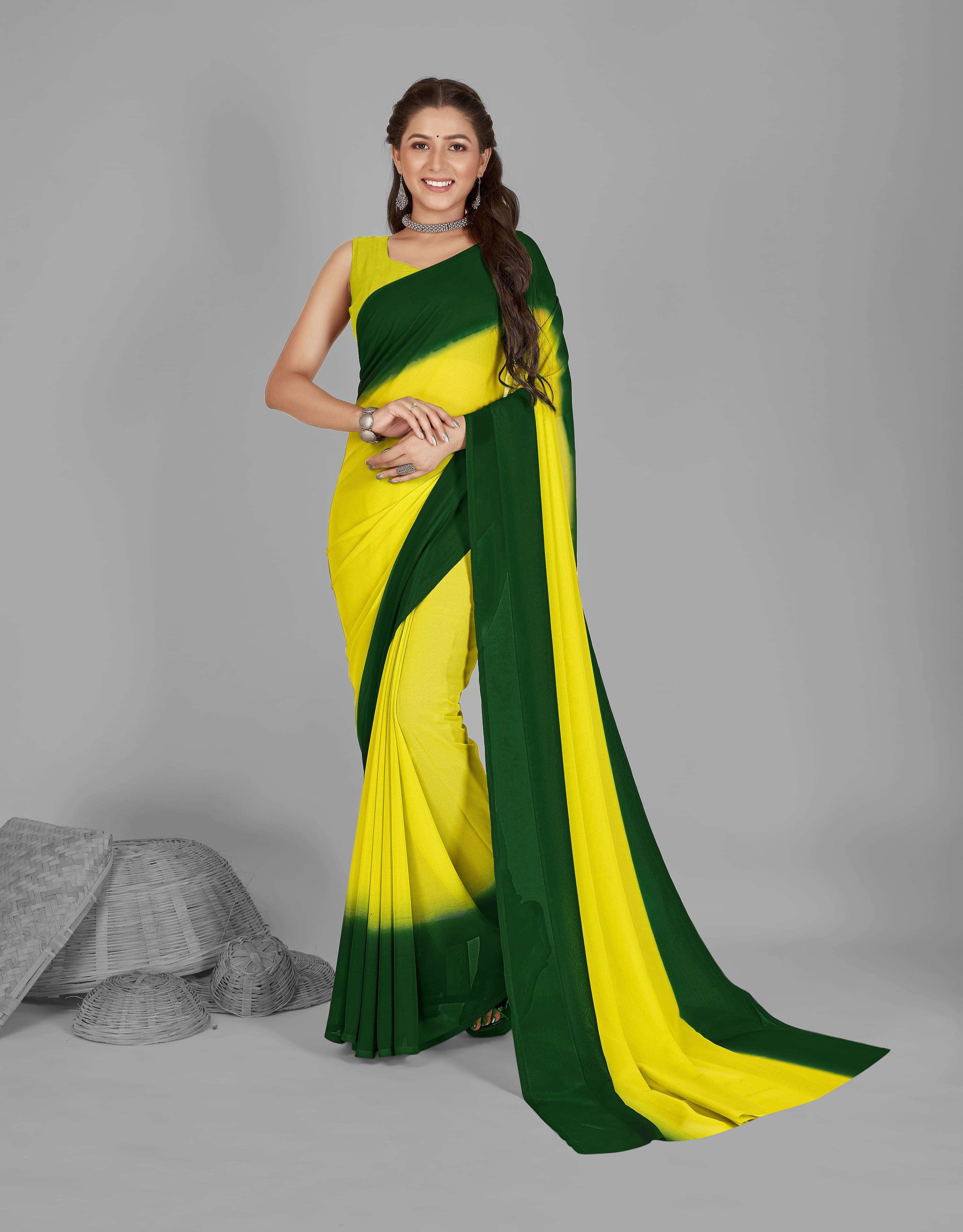     			ANAND SAREES Georgette Dyed Regular Saree With Unstitched Blouse Piece ( Multicolor )