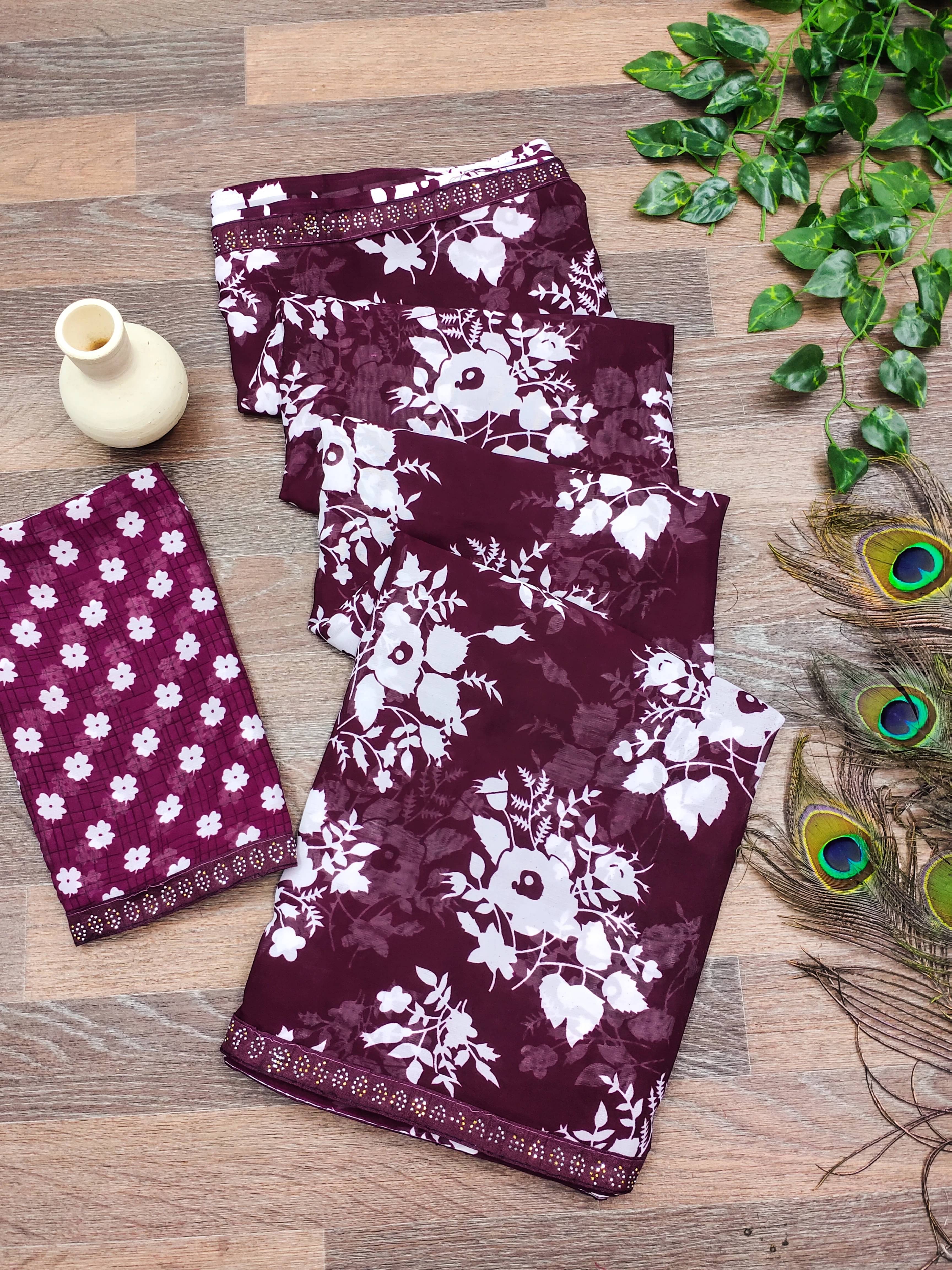ANAND SAREES Georgette Embellished Regular Saree With Unstitched Blouse Piece ( Purple ) ANAND SAREES Georgette Embellished Regular Saree With Unstitched Blouse Piece ( Purple )