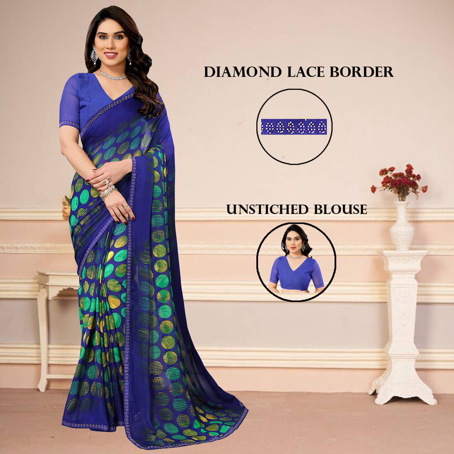     			ANAND SAREES Georgette Embellished Regular Saree With Unstitched Blouse Piece ( Blue )