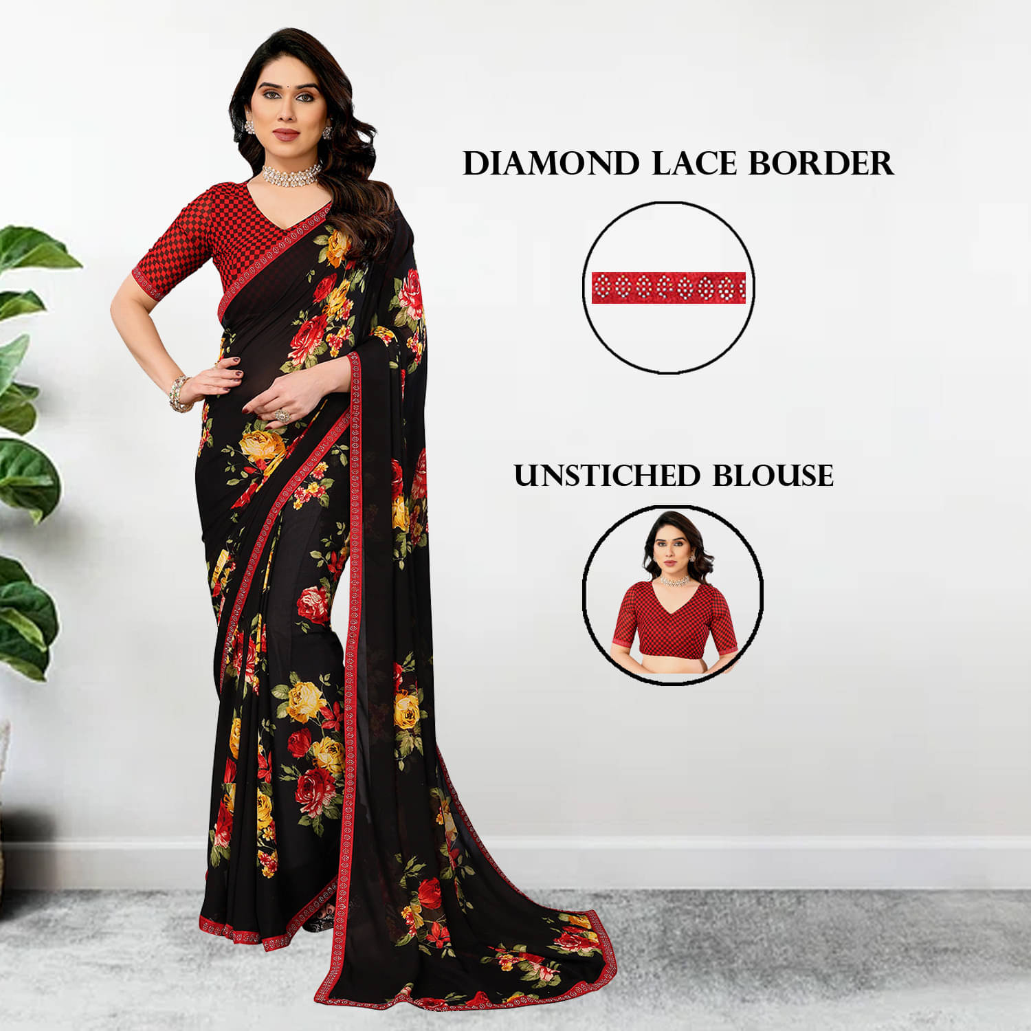 ANAND SAREES Georgette Embellished Regular Saree With Unstitched Blouse Piece ( Black ) ANAND SAREES Georgette Embellished Regular Saree With Unstitched Blouse Piece ( Black )