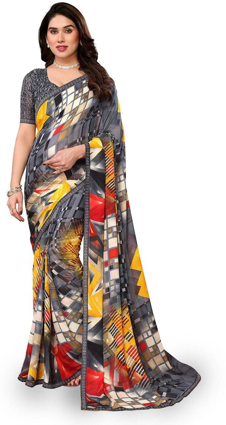 ANAND SAREES Georgette Embellished Regular Saree With Unstitched Blouse Piece ( Grey ) ANAND SAREES Georgette Embellished Regular Saree With Unstitched Blouse Piece ( Grey )