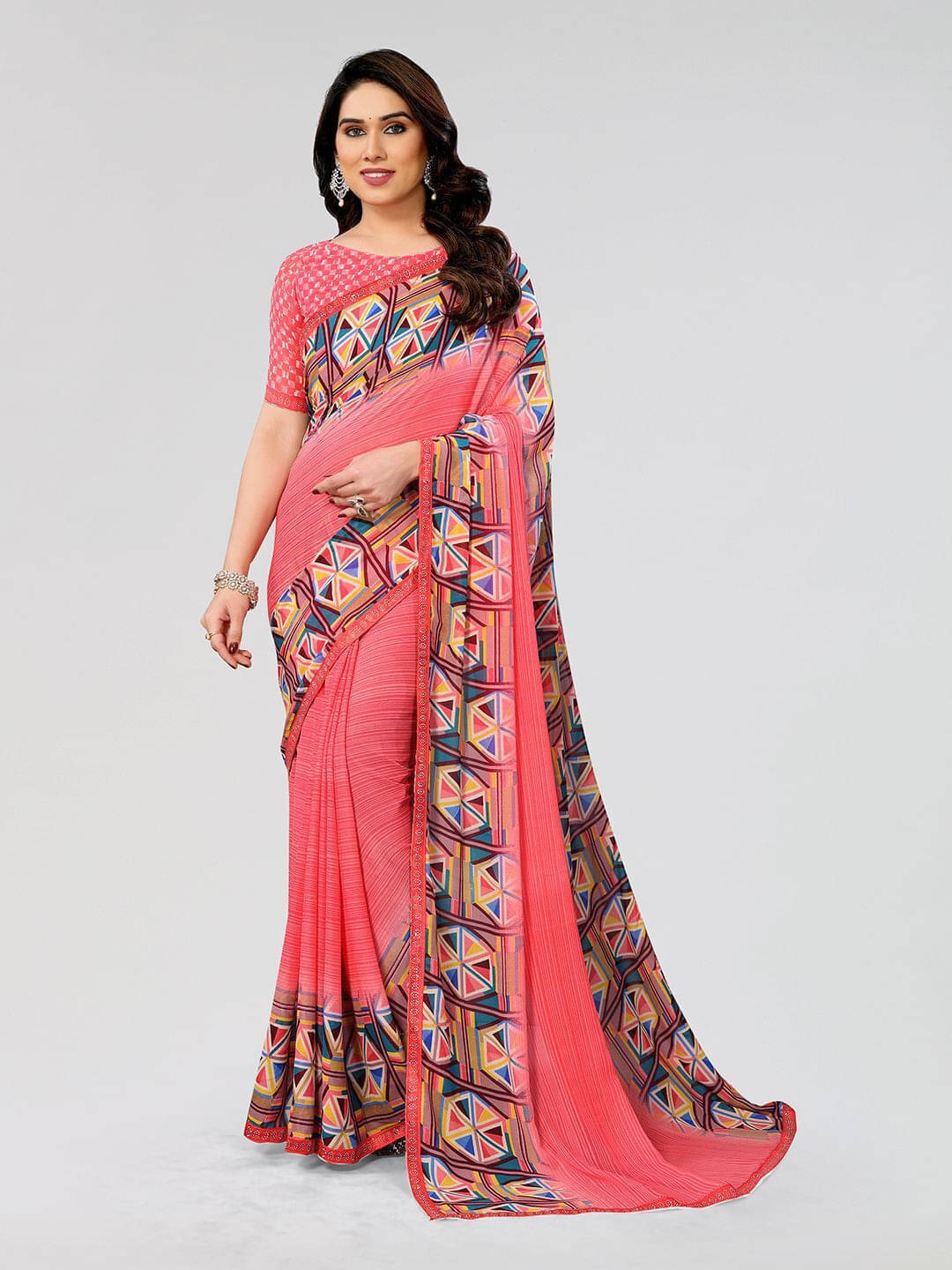 ANAND SAREES Georgette Embellished Regular Saree With Unstitched Blouse Piece ( Pink ) ANAND SAREES Georgette Embellished Regular Saree With Unstitched Blouse Piece ( Pink )