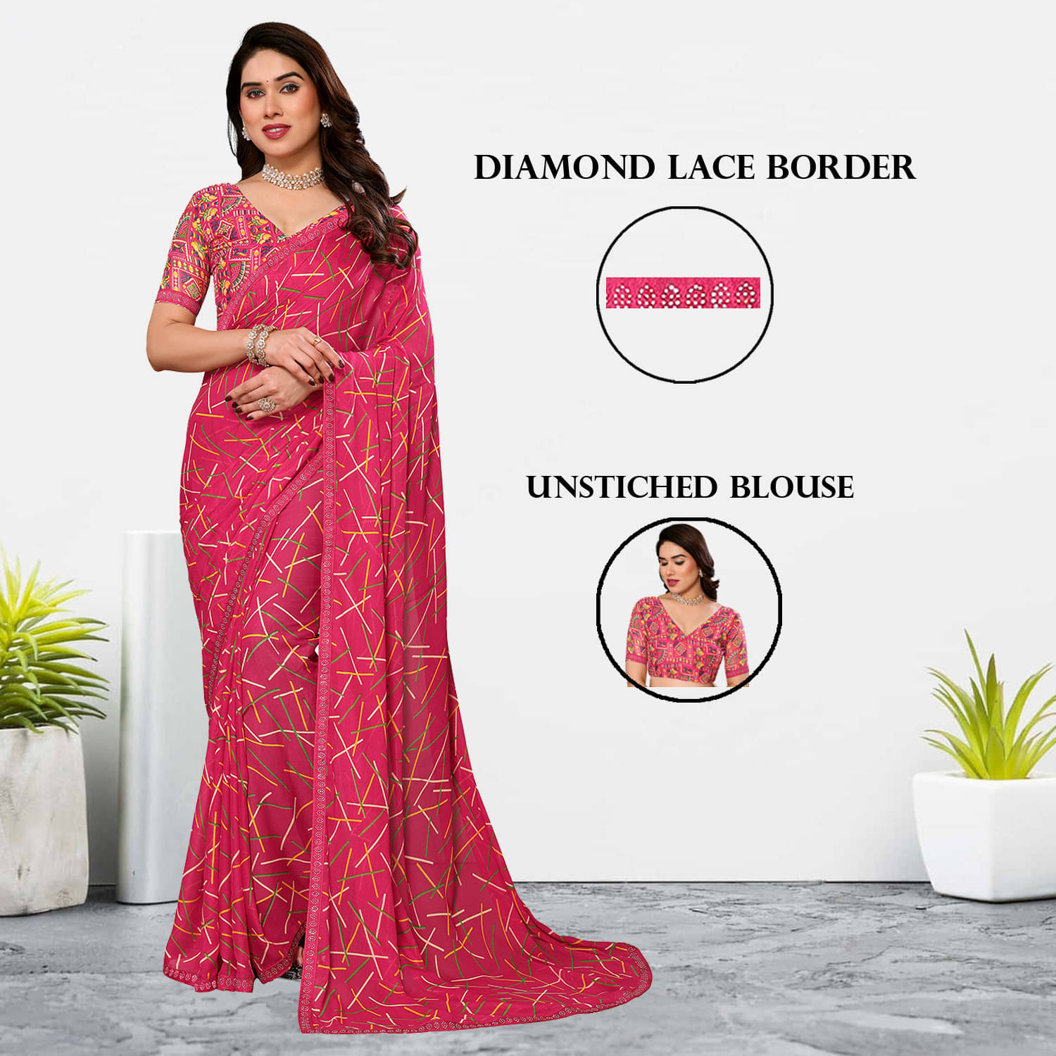 ANAND SAREES Georgette Embellished Regular Saree With Unstitched Blouse Piece ( Pink ) ANAND SAREES Georgette Embellished Regular Saree With Unstitched Blouse Piece ( Pink )