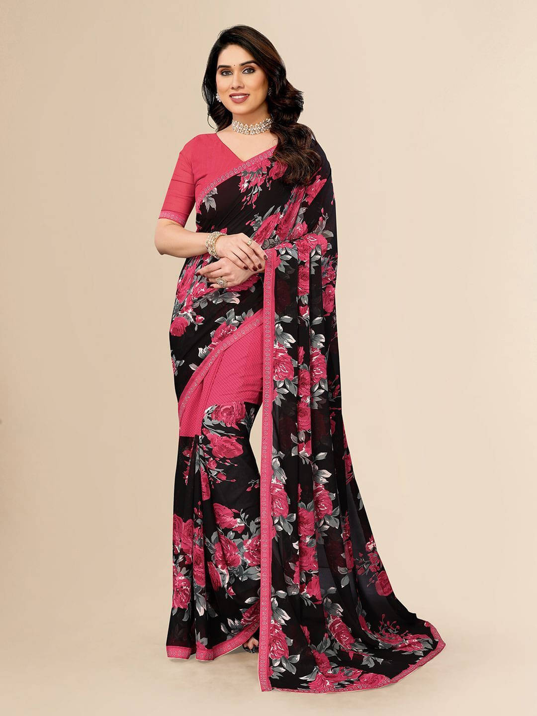 ANAND SAREES Georgette Embellished Regular Saree With Unstitched Blouse Piece ( Pink ) ANAND SAREES Georgette Embellished Regular Saree With Unstitched Blouse Piece ( Pink )
