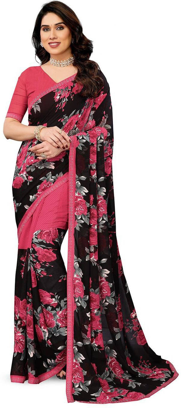 ANAND SAREES Georgette Embellished Regular Saree With Unstitched Blouse Piece ( Pink ) ANAND SAREES Georgette Embellished Regular Saree With Unstitched Blouse Piece ( Pink )