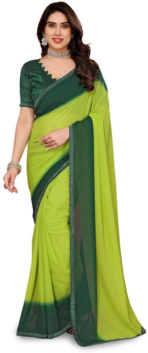    			ANAND SAREES Georgette Embellished Regular Saree With Unstitched Blouse Piece ( Green )