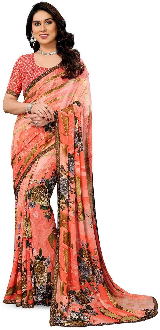     			ANAND SAREES Georgette Embellished Regular Saree With Unstitched Blouse Piece ( Pink )