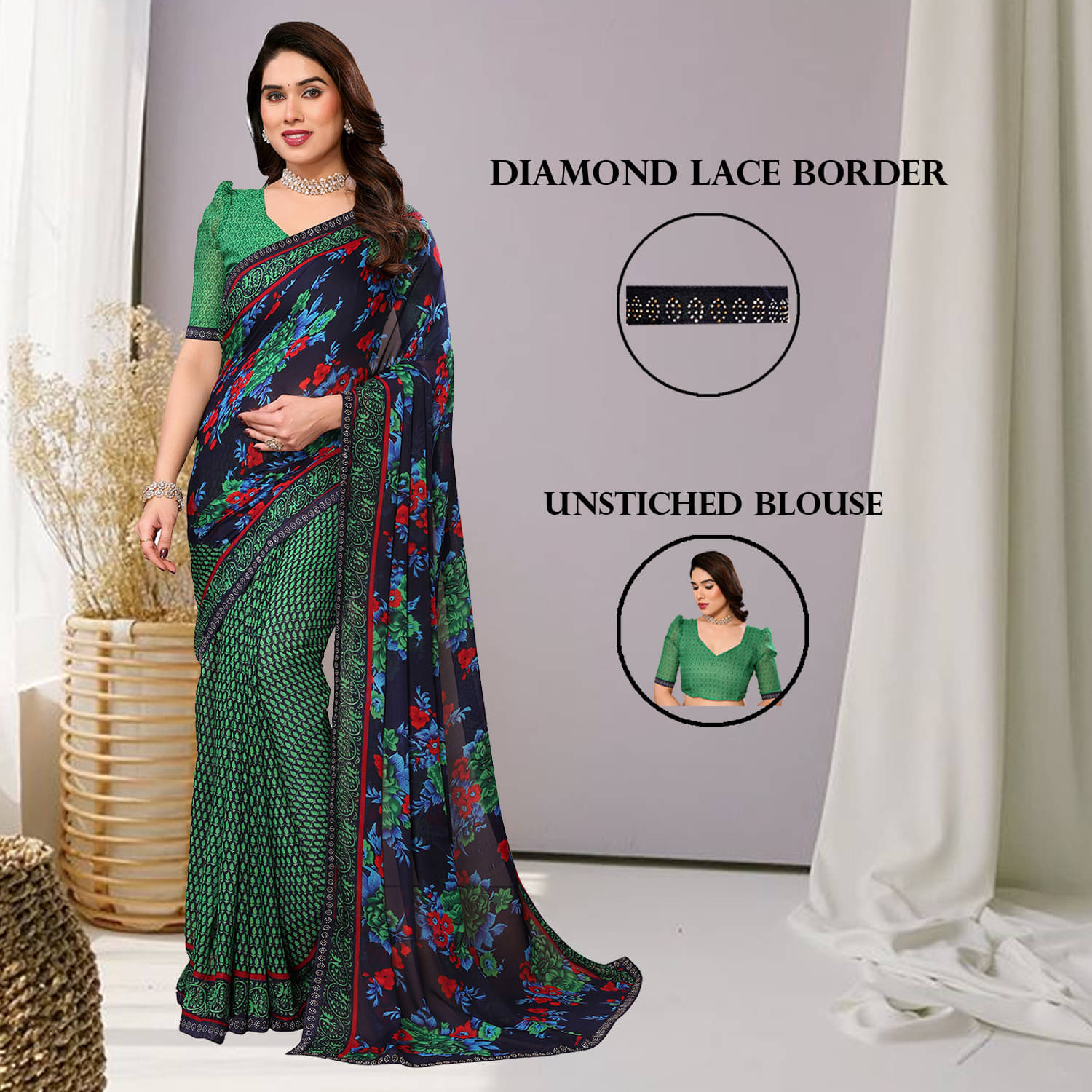    			ANAND SAREES Georgette Embellished Regular Saree With Unstitched Blouse Piece ( Multicolor )