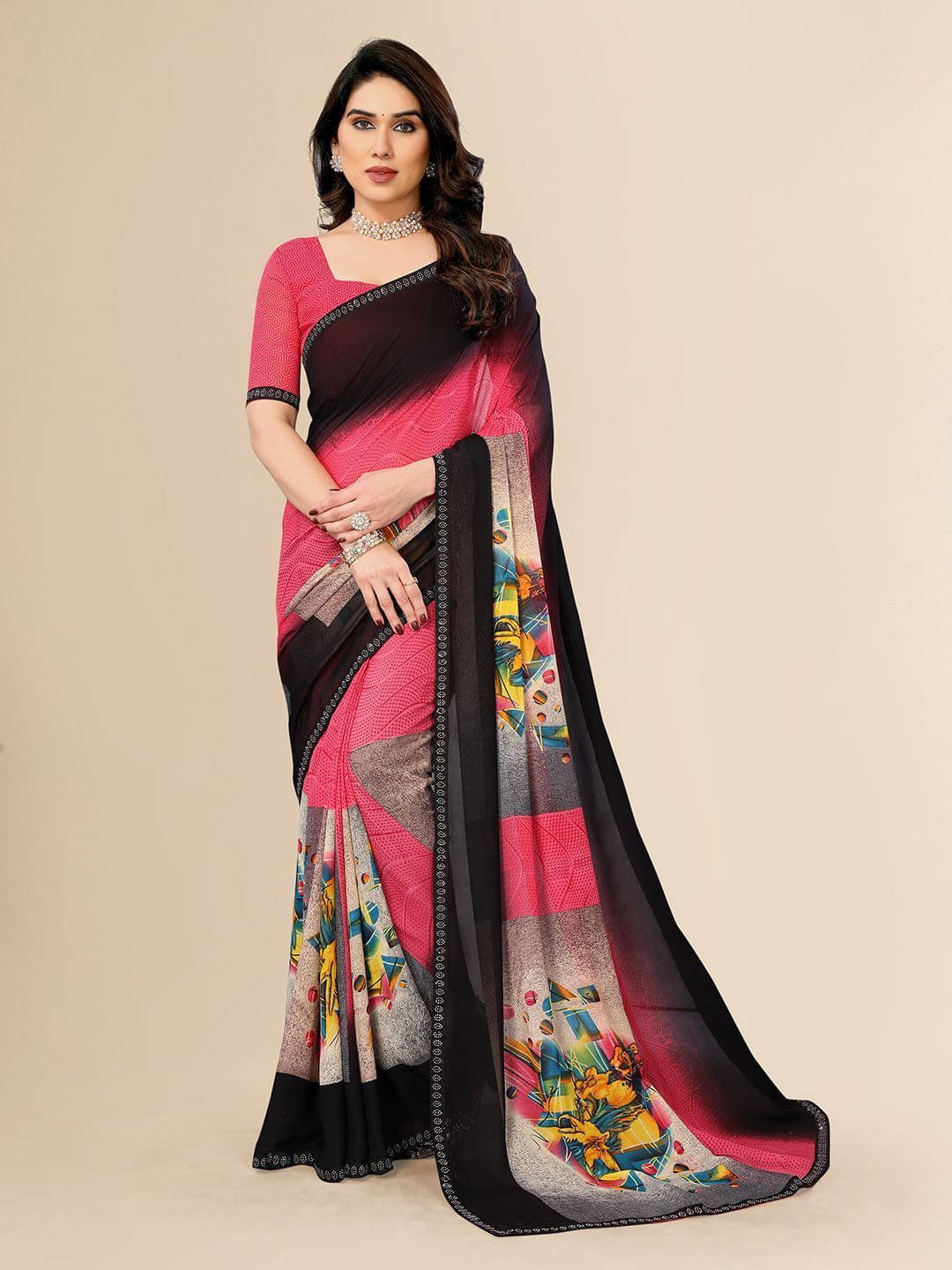 ANAND SAREES Georgette Embellished Regular Saree With Unstitched Blouse Piece ( Pink ) ANAND SAREES Georgette Embellished Regular Saree With Unstitched Blouse Piece ( Pink )