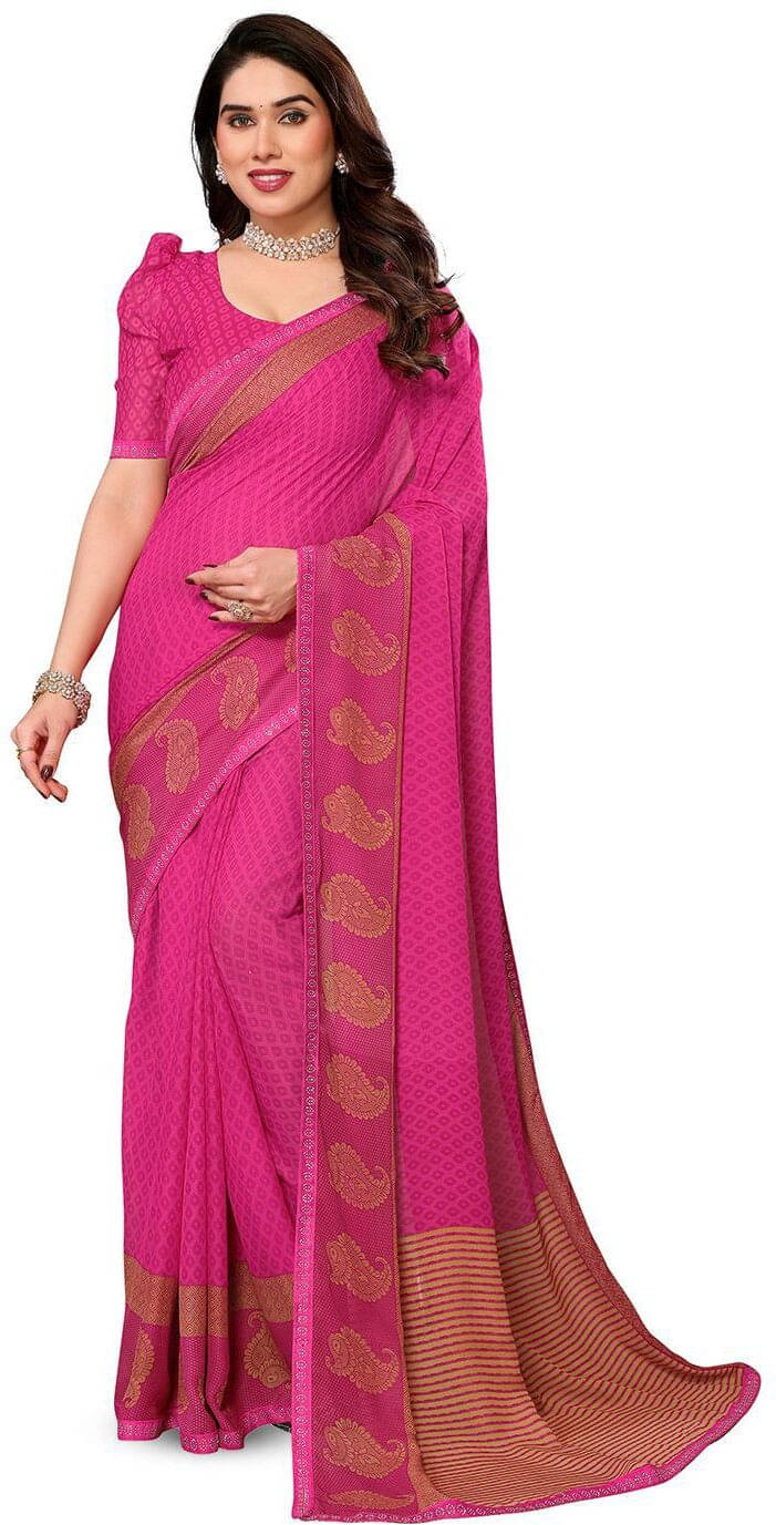 ANAND SAREES Georgette Embellished Regular Saree With Unstitched Blouse Piece ( Pink ) ANAND SAREES Georgette Embellished Regular Saree With Unstitched Blouse Piece ( Pink )