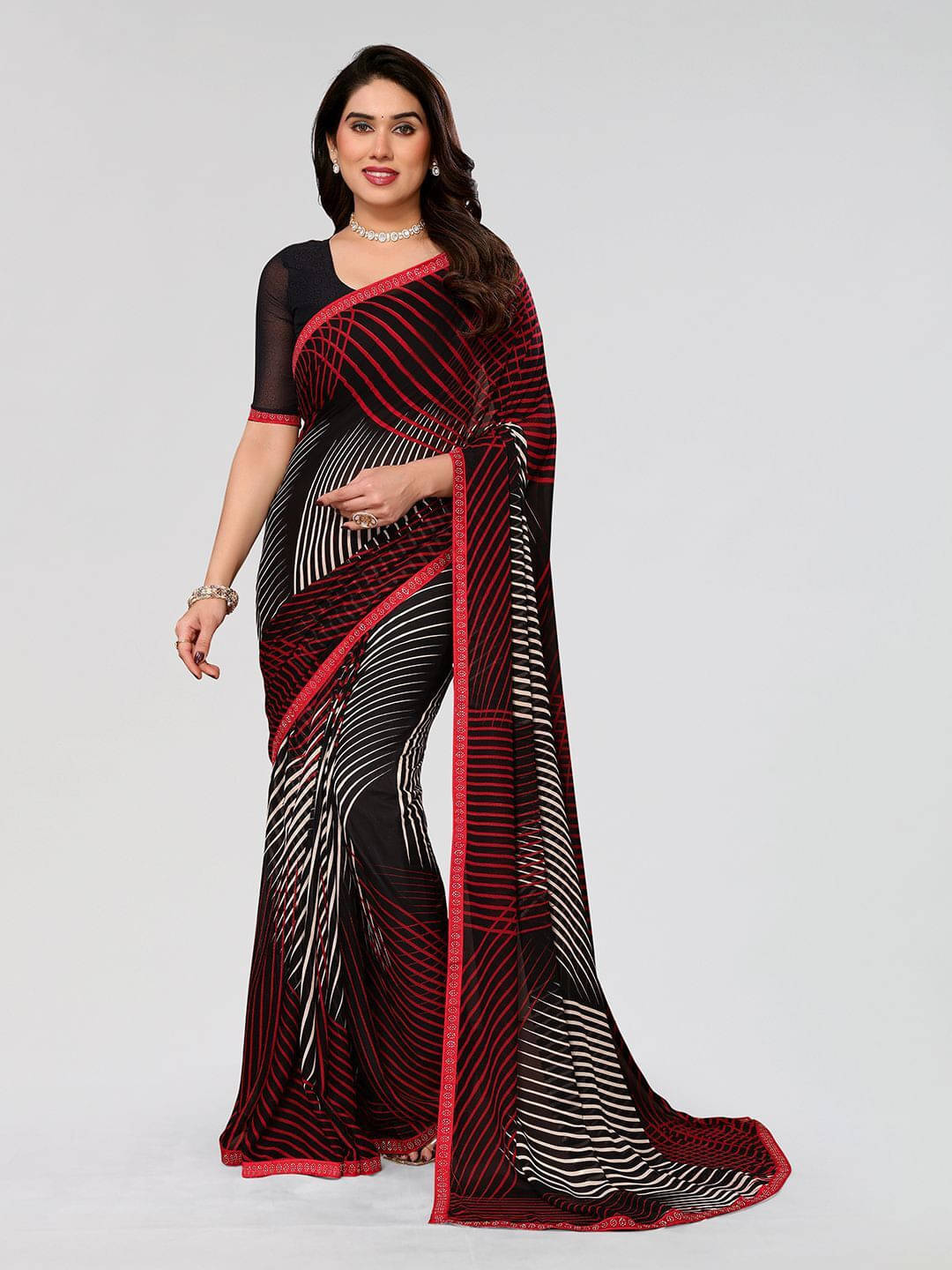     			ANAND SAREES Georgette Embellished Regular Saree With Unstitched Blouse Piece ( Black )