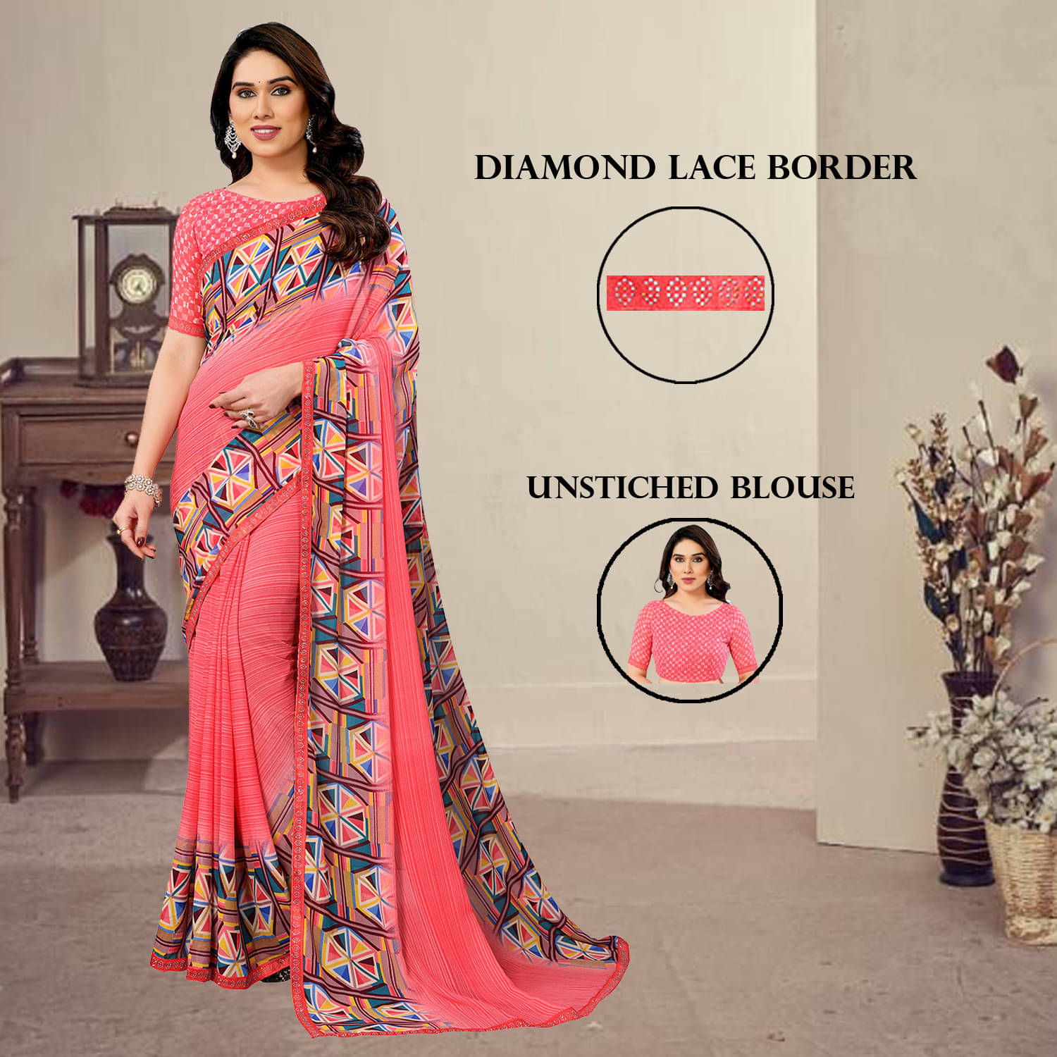     			ANAND SAREES Georgette Embellished Regular Saree With Unstitched Blouse Piece ( Pink )