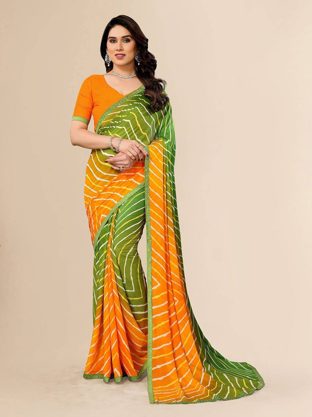     			ANAND SAREES Georgette Embellished Regular Saree With Unstitched Blouse Piece ( Green )