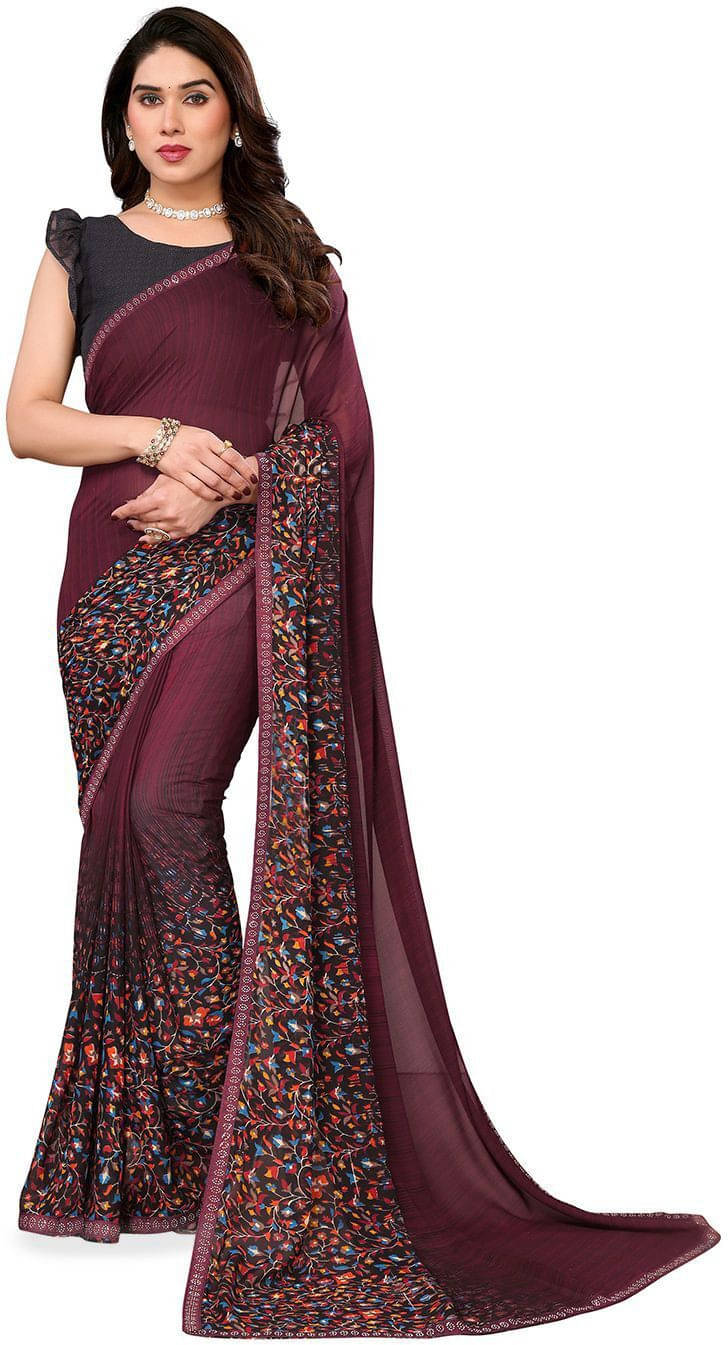     			ANAND SAREES Georgette Embellished Regular Saree With Unstitched Blouse Piece ( Maroon )