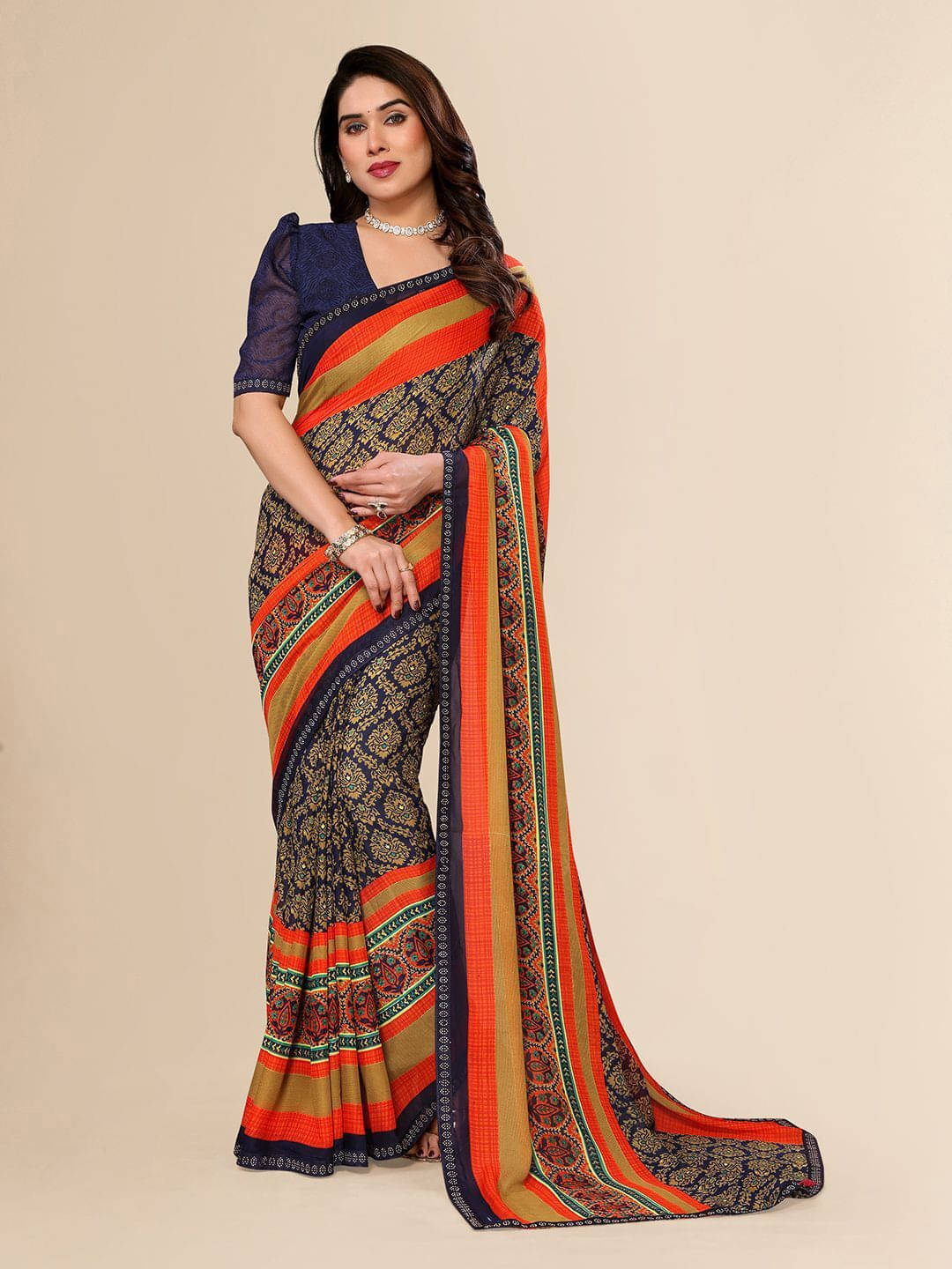 ANAND SAREES Georgette Embellished Regular Saree With Unstitched Blouse Piece ( Blue ) ANAND SAREES Georgette Embellished Regular Saree With Unstitched Blouse Piece ( Blue )