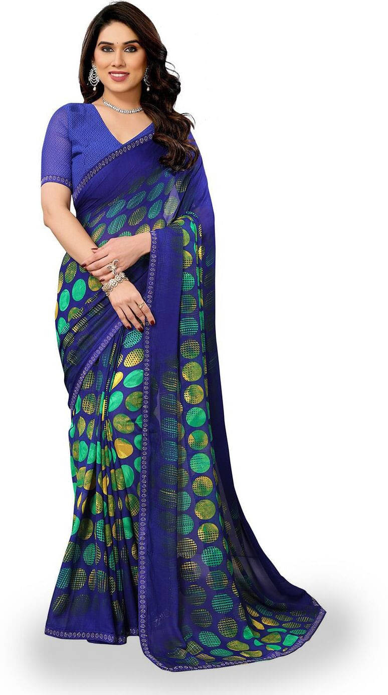 ANAND SAREES Georgette Embellished Regular Saree With Unstitched Blouse Piece ( Blue ) ANAND SAREES Georgette Embellished Regular Saree With Unstitched Blouse Piece ( Blue )
