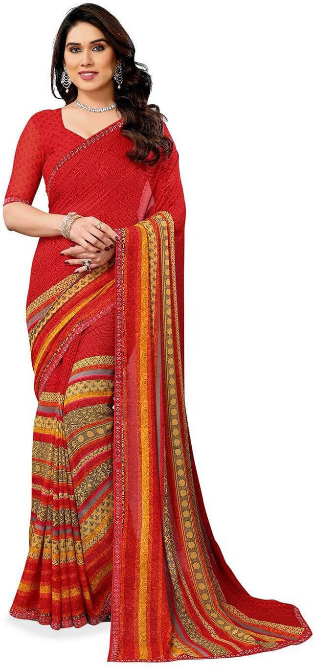 ANAND SAREES Georgette Embellished Regular Saree With Unstitched Blouse Piece ( Red ) ANAND SAREES Georgette Embellished Regular Saree With Unstitched Blouse Piece ( Red )