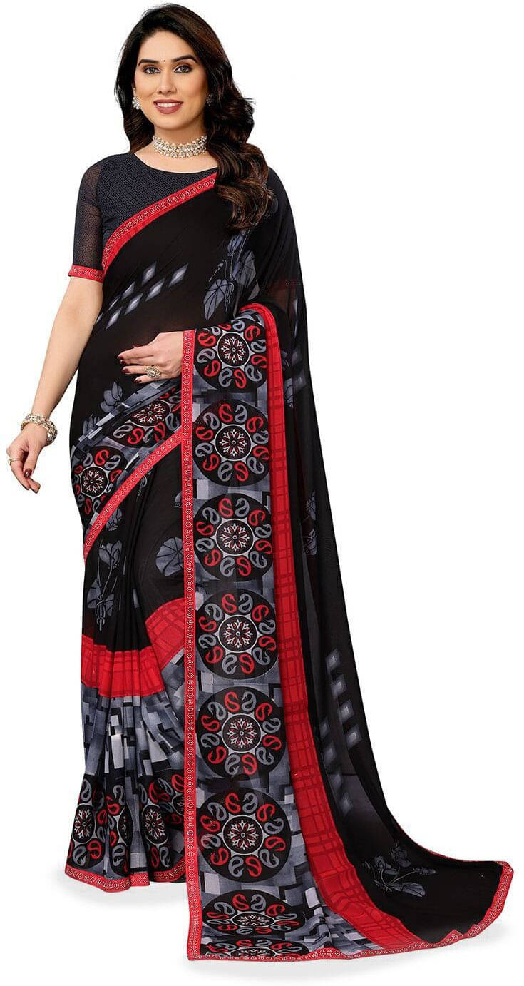     			ANAND SAREES Georgette Embellished Regular Saree With Unstitched Blouse Piece ( Black )