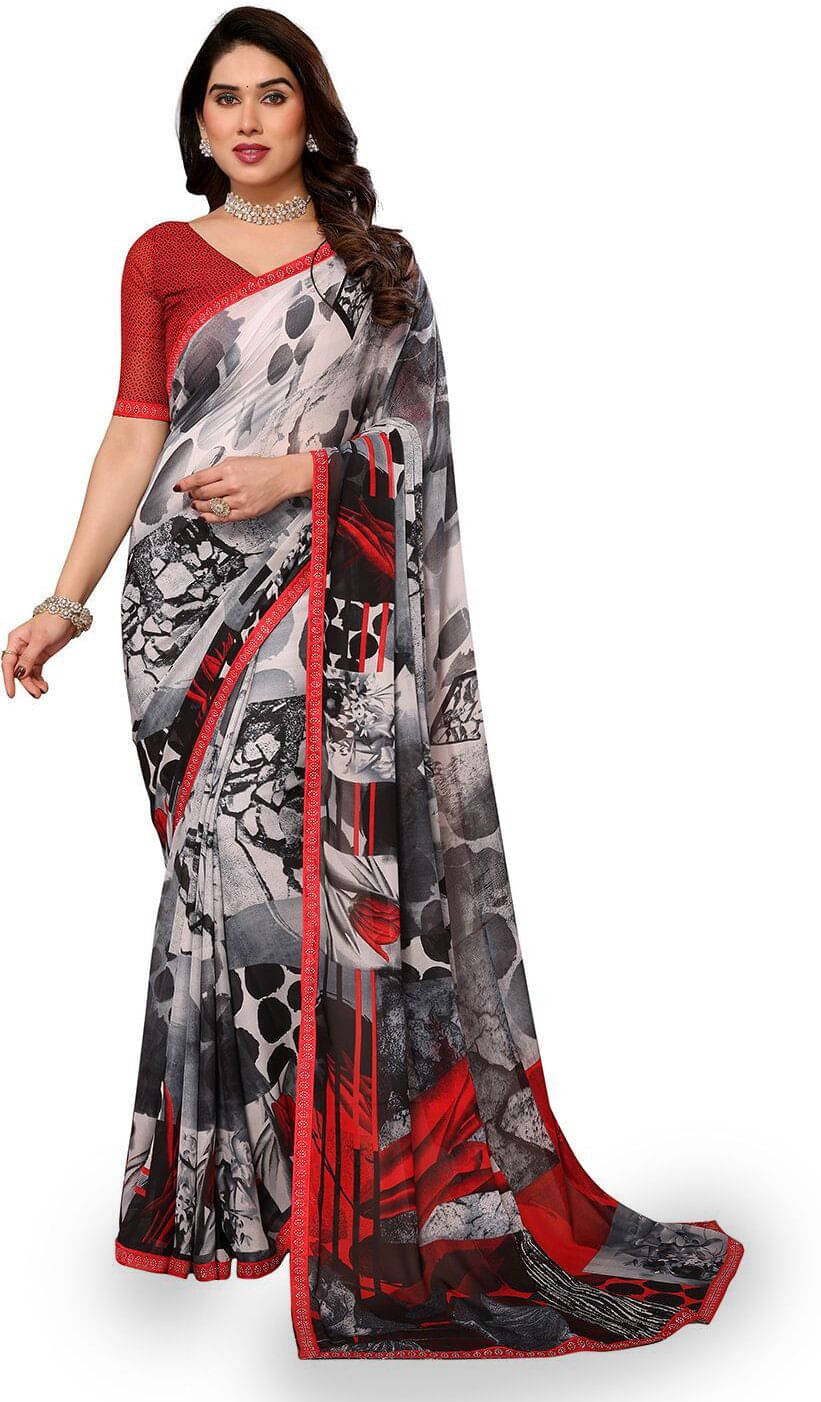 ANAND SAREES Georgette Embellished Regular Saree With Unstitched Blouse Piece ( Grey ) ANAND SAREES Georgette Embellished Regular Saree With Unstitched Blouse Piece ( Grey )