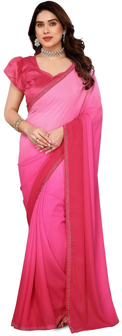 ANAND SAREES Georgette Embellished Regular Saree With Unstitched Blouse Piece ( Pink ) ANAND SAREES Georgette Embellished Regular Saree With Unstitched Blouse Piece ( Pink )