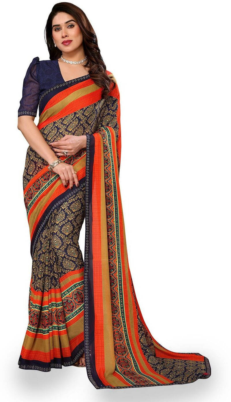 ANAND SAREES Georgette Embellished Regular Saree With Unstitched Blouse Piece ( Blue ) ANAND SAREES Georgette Embellished Regular Saree With Unstitched Blouse Piece ( Blue )