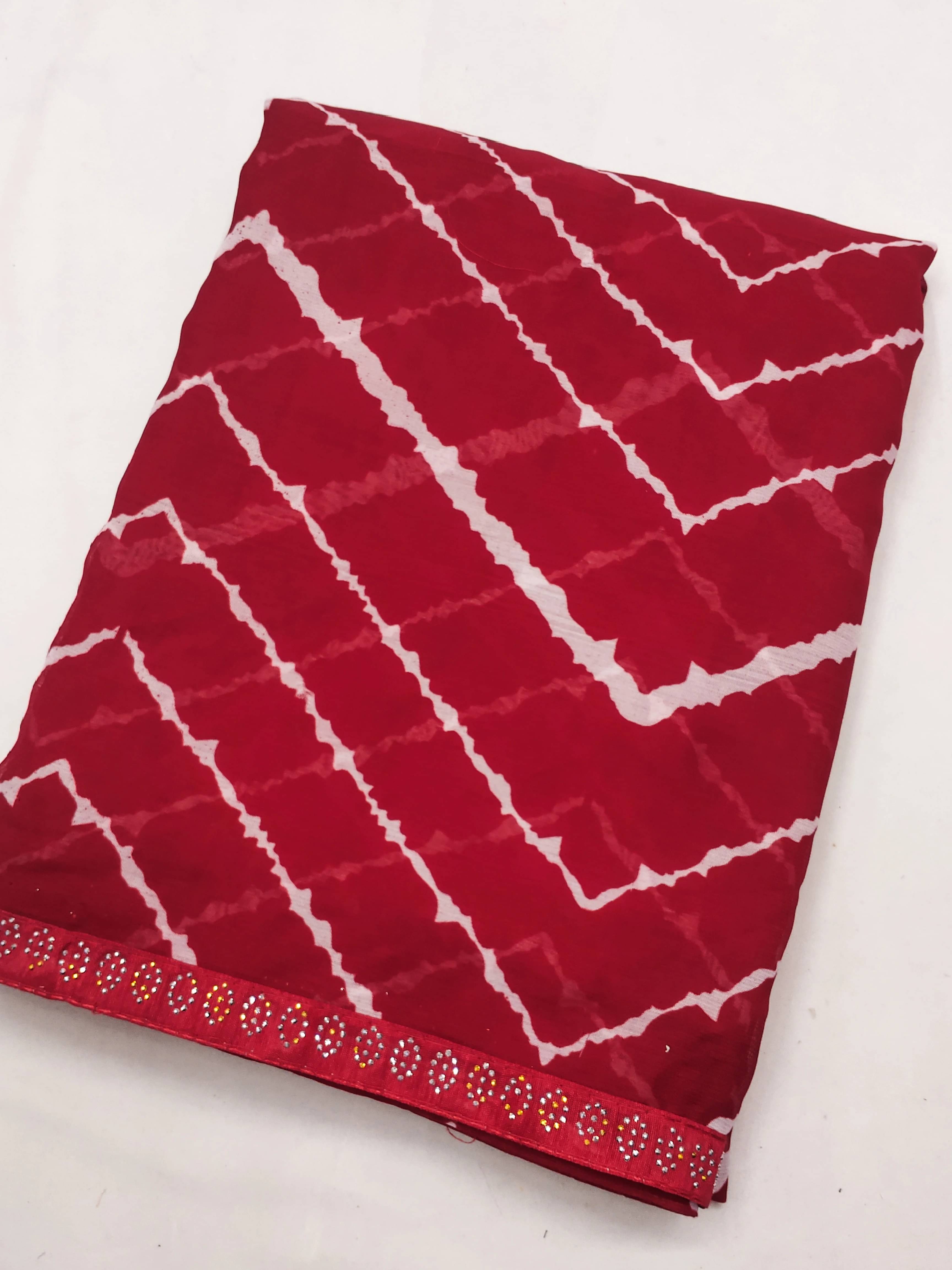 ANAND SAREES Georgette Embellished Regular Saree With Unstitched Blouse Piece ( Red ) ANAND SAREES Georgette Embellished Regular Saree With Unstitched Blouse Piece ( Red )