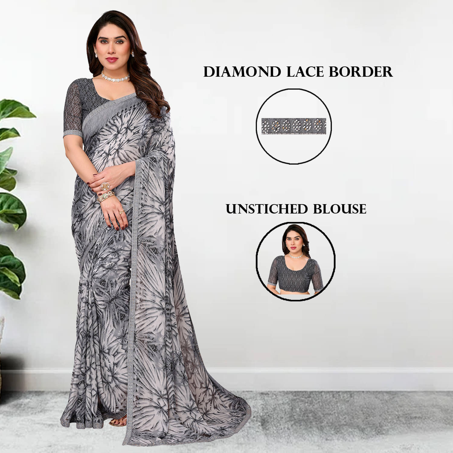 ANAND SAREES Georgette Embellished Regular Saree With Unstitched Blouse Piece ( Grey ) ANAND SAREES Georgette Embellished Regular Saree With Unstitched Blouse Piece ( Grey )