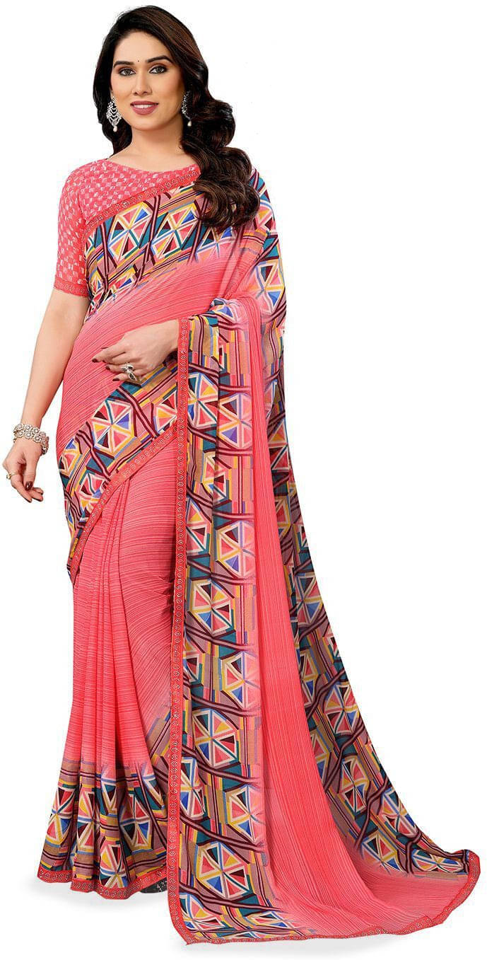 ANAND SAREES Georgette Embellished Regular Saree With Unstitched Blouse Piece ( Pink ) ANAND SAREES Georgette Embellished Regular Saree With Unstitched Blouse Piece ( Pink )