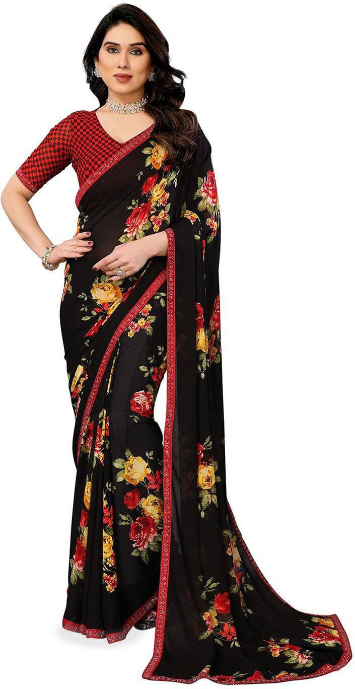 ANAND SAREES Georgette Embellished Regular Saree With Unstitched Blouse Piece ( Black ) ANAND SAREES Georgette Embellished Regular Saree With Unstitched Blouse Piece ( Black )