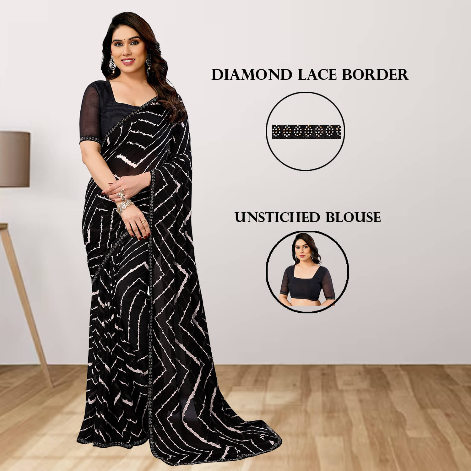 ANAND SAREES Georgette Embellished Regular Saree With Unstitched Blouse Piece ( Black ) ANAND SAREES Georgette Embellished Regular Saree With Unstitched Blouse Piece ( Black )