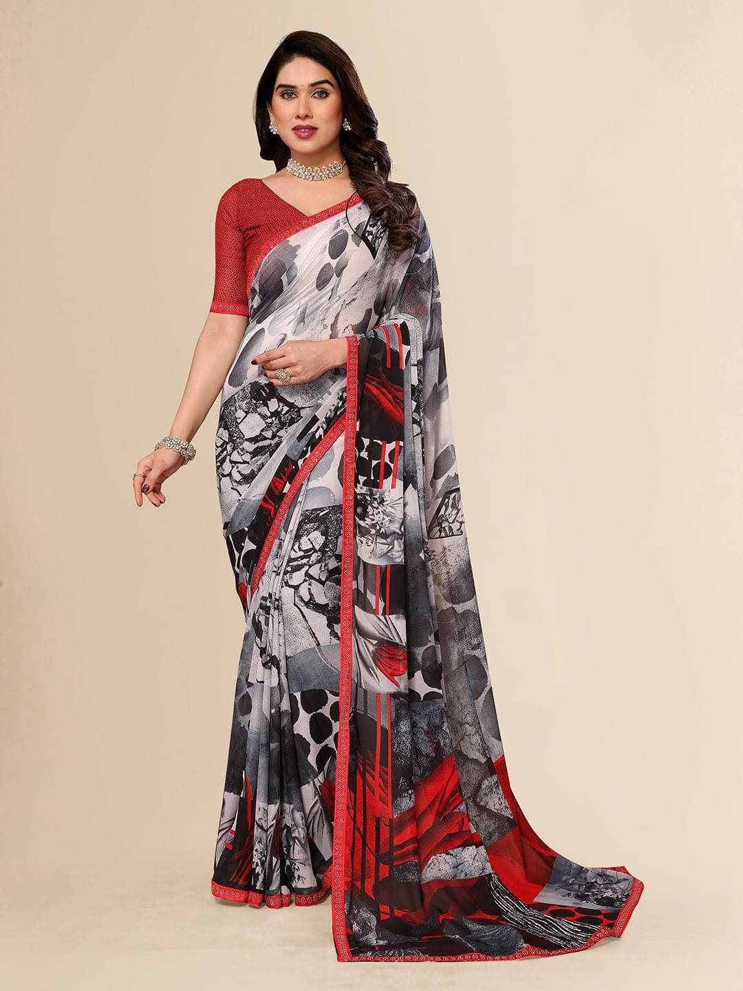 ANAND SAREES Georgette Embellished Regular Saree With Unstitched Blouse Piece ( Black ) ANAND SAREES Georgette Embellished Regular Saree With Unstitched Blouse Piece ( Black )