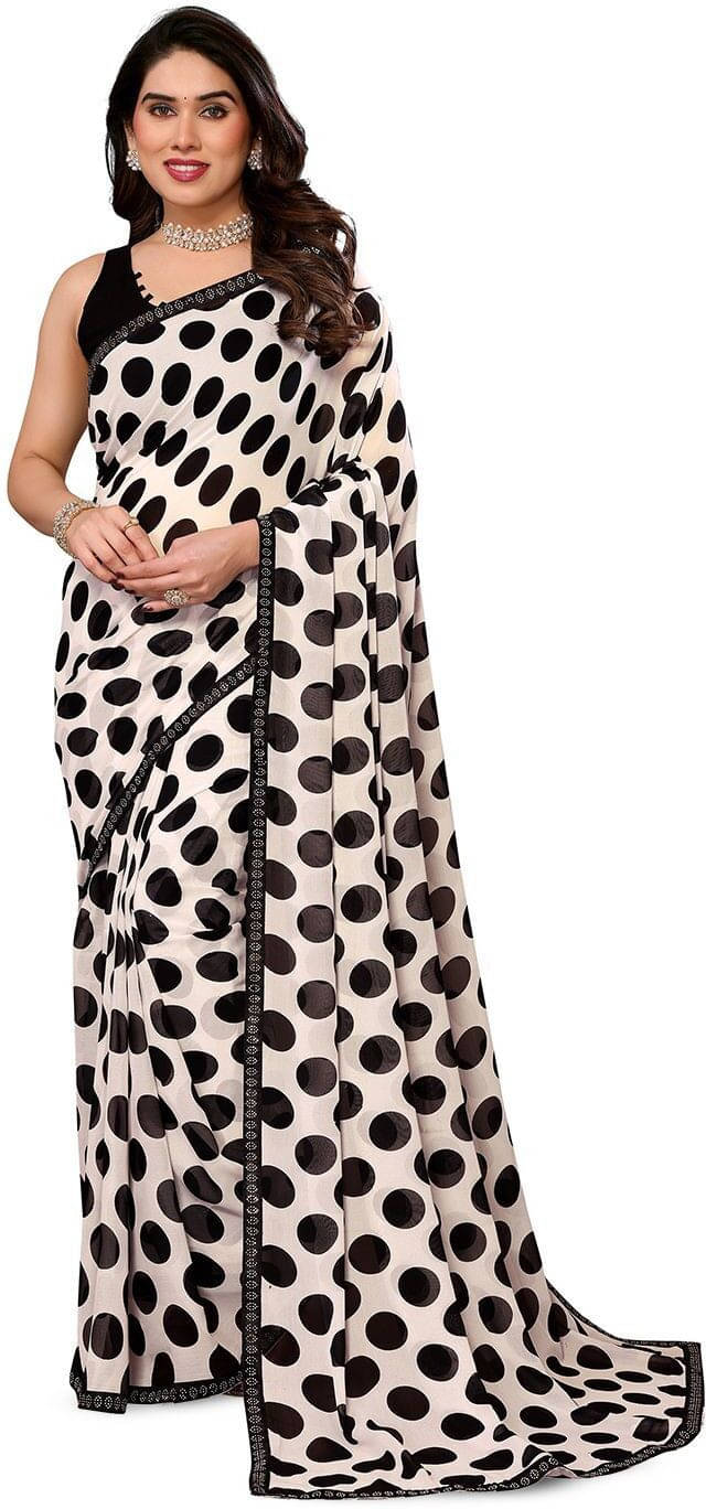     			ANAND SAREES Georgette Embellished Regular Saree With Unstitched Blouse Piece ( White )