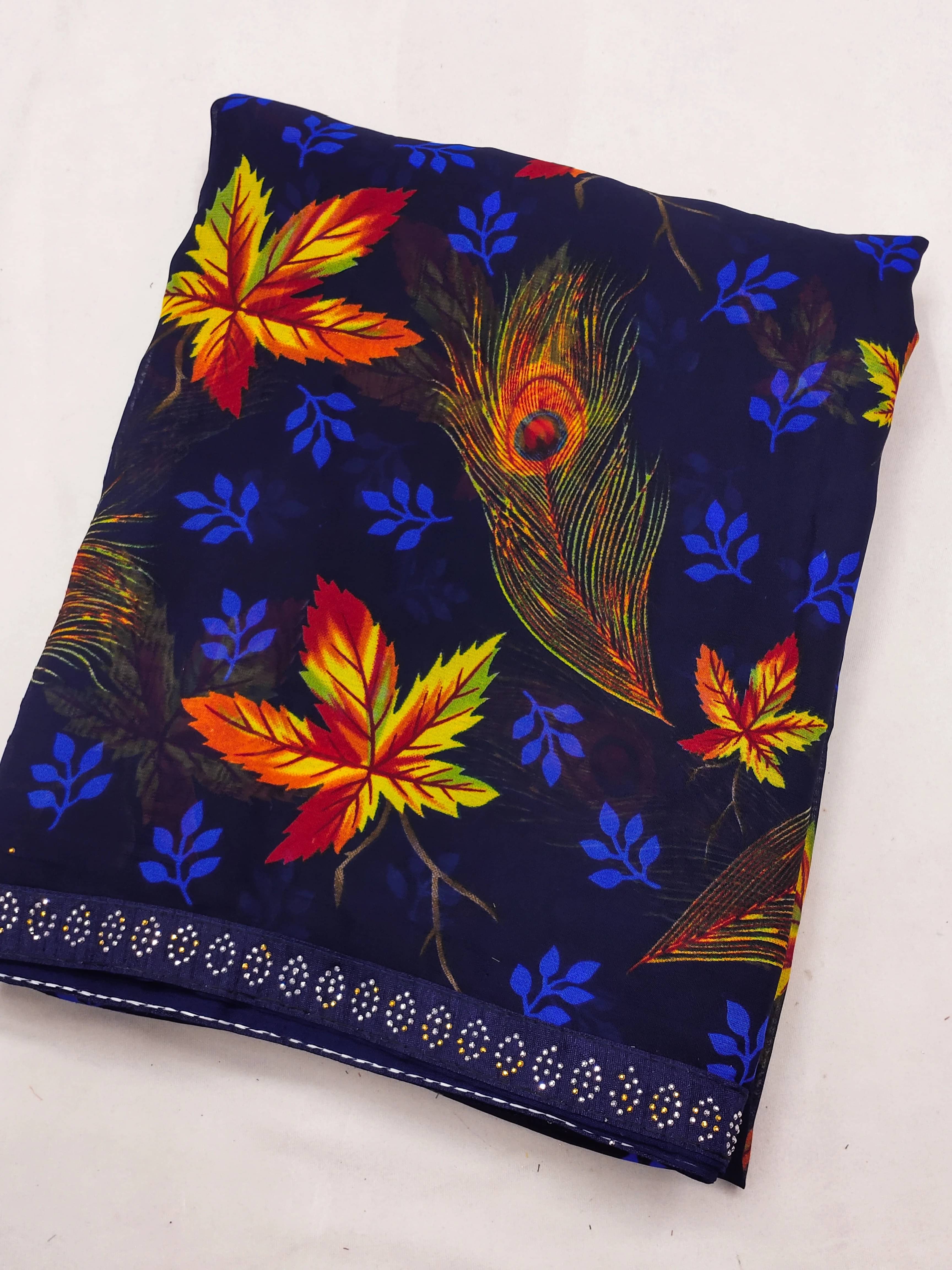 ANAND SAREES Georgette Embellished Regular Saree With Unstitched Blouse Piece ( Blue ) ANAND SAREES Georgette Embellished Regular Saree With Unstitched Blouse Piece ( Blue )