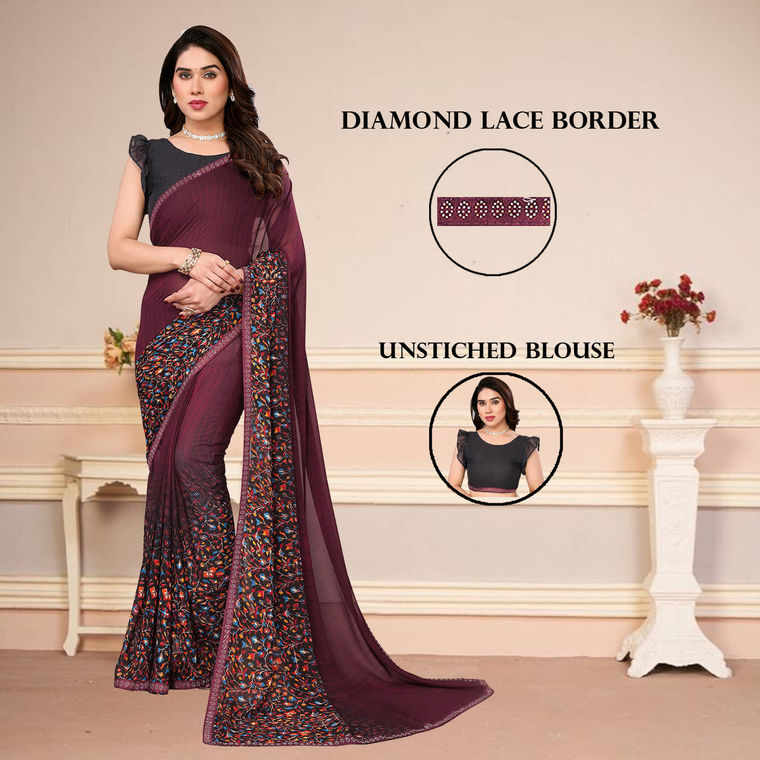 ANAND SAREES Georgette Embellished Regular Saree With Unstitched Blouse Piece ( Brown ) ANAND SAREES Georgette Embellished Regular Saree With Unstitched Blouse Piece ( Brown )