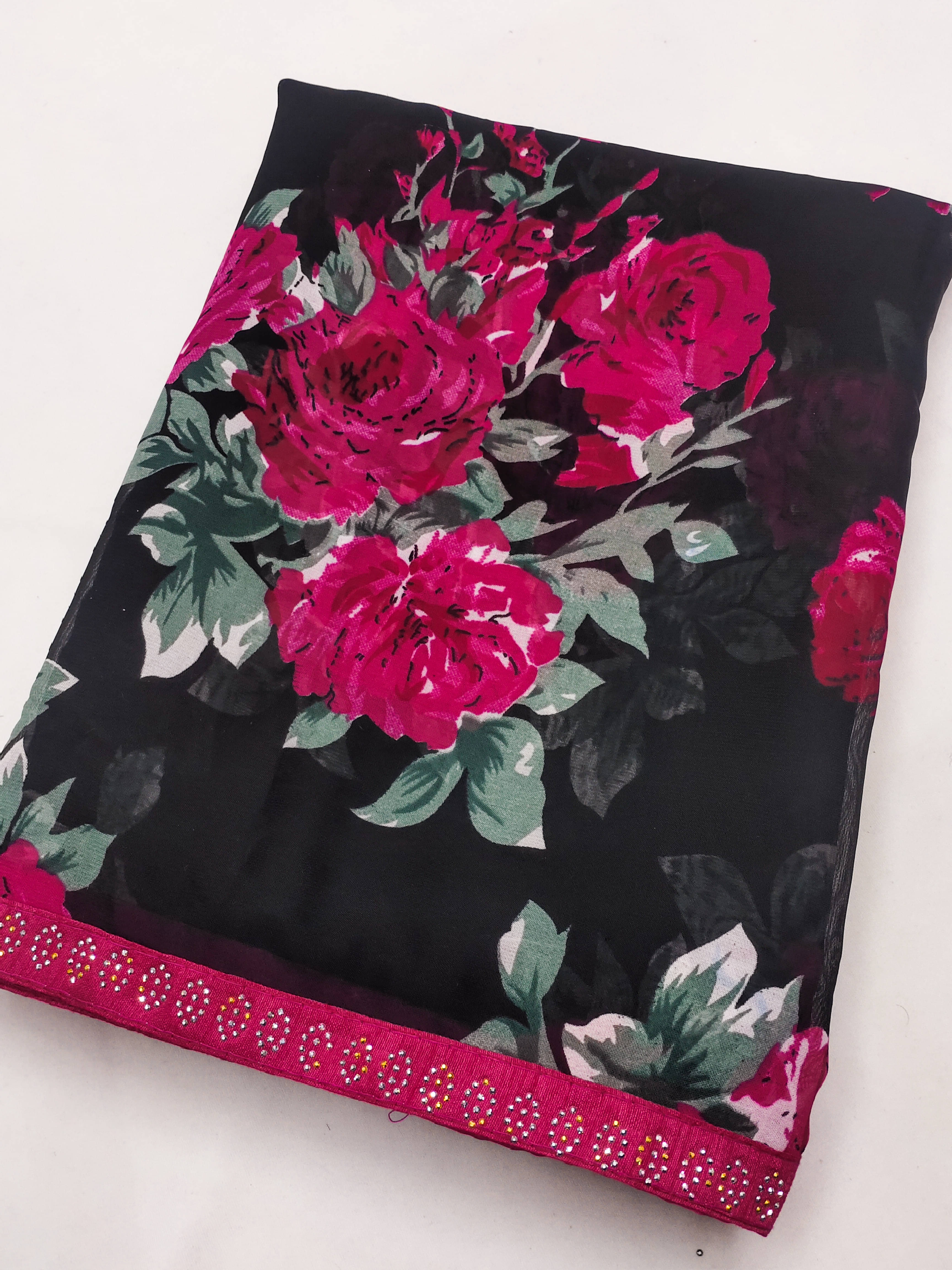 ANAND SAREES Georgette Embellished Regular Saree With Unstitched Blouse Piece ( Multicolor ) ANAND SAREES Georgette Embellished Regular Saree With Unstitched Blouse Piece ( Multicolor )