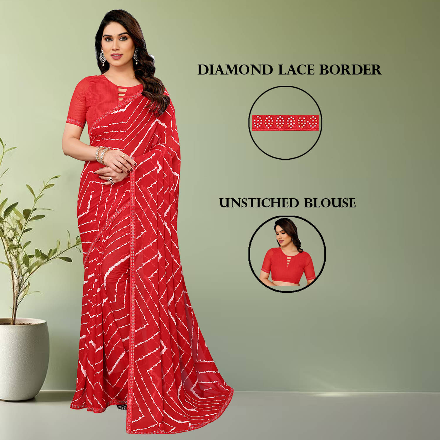     			ANAND SAREES Georgette Embellished Regular Saree With Unstitched Blouse Piece ( Red )