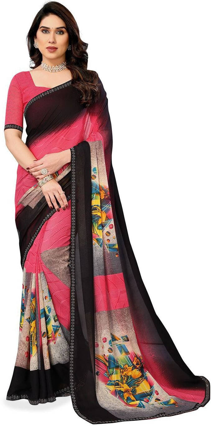 ANAND SAREES Georgette Embellished Regular Saree With Unstitched Blouse Piece ( Pink ) ANAND SAREES Georgette Embellished Regular Saree With Unstitched Blouse Piece ( Pink )