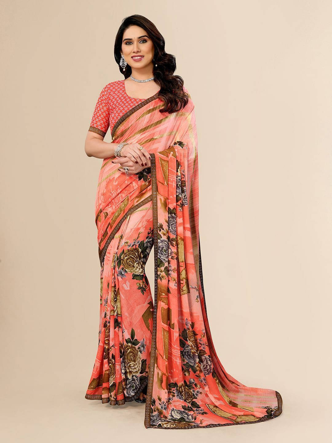 ANAND SAREES Georgette Embellished Regular Saree With Unstitched Blouse Piece ( Orange ) ANAND SAREES Georgette Embellished Regular Saree With Unstitched Blouse Piece ( Orange )