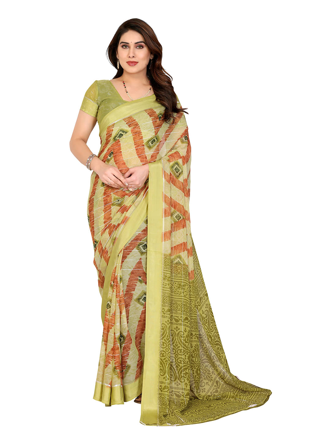     			ANAND SAREES Georgette Printed Ilkal Saree With Unstitched Blouse Piece ( GREEN )