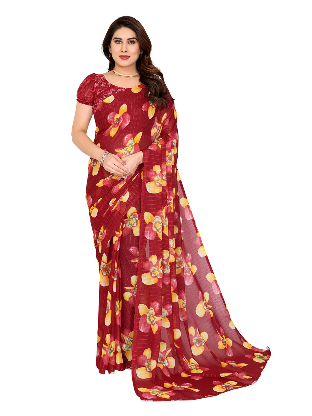 ANAND SAREES Georgette Printed Ilkal Saree With Unstitched Blouse Piece ( RED ) ANAND SAREES Georgette Printed Ilkal Saree With Unstitched Blouse Piece ( RED )