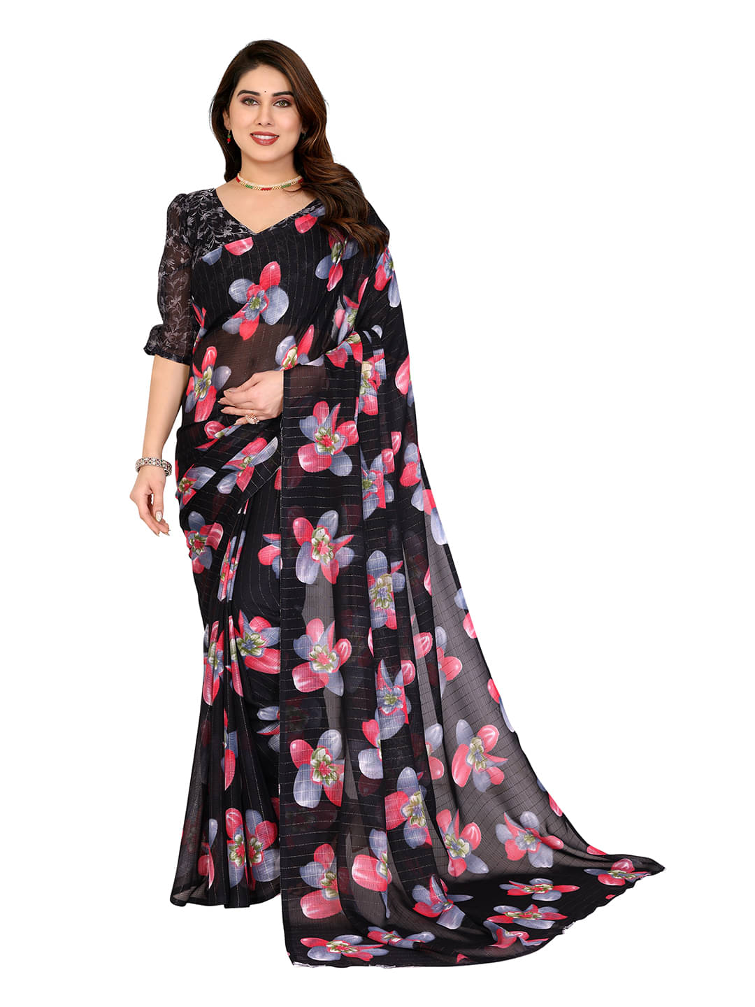ANAND SAREES Georgette Printed Ilkal Saree With Unstitched Blouse Piece ( Black ) ANAND SAREES Georgette Printed Ilkal Saree With Unstitched Blouse Piece ( Black )