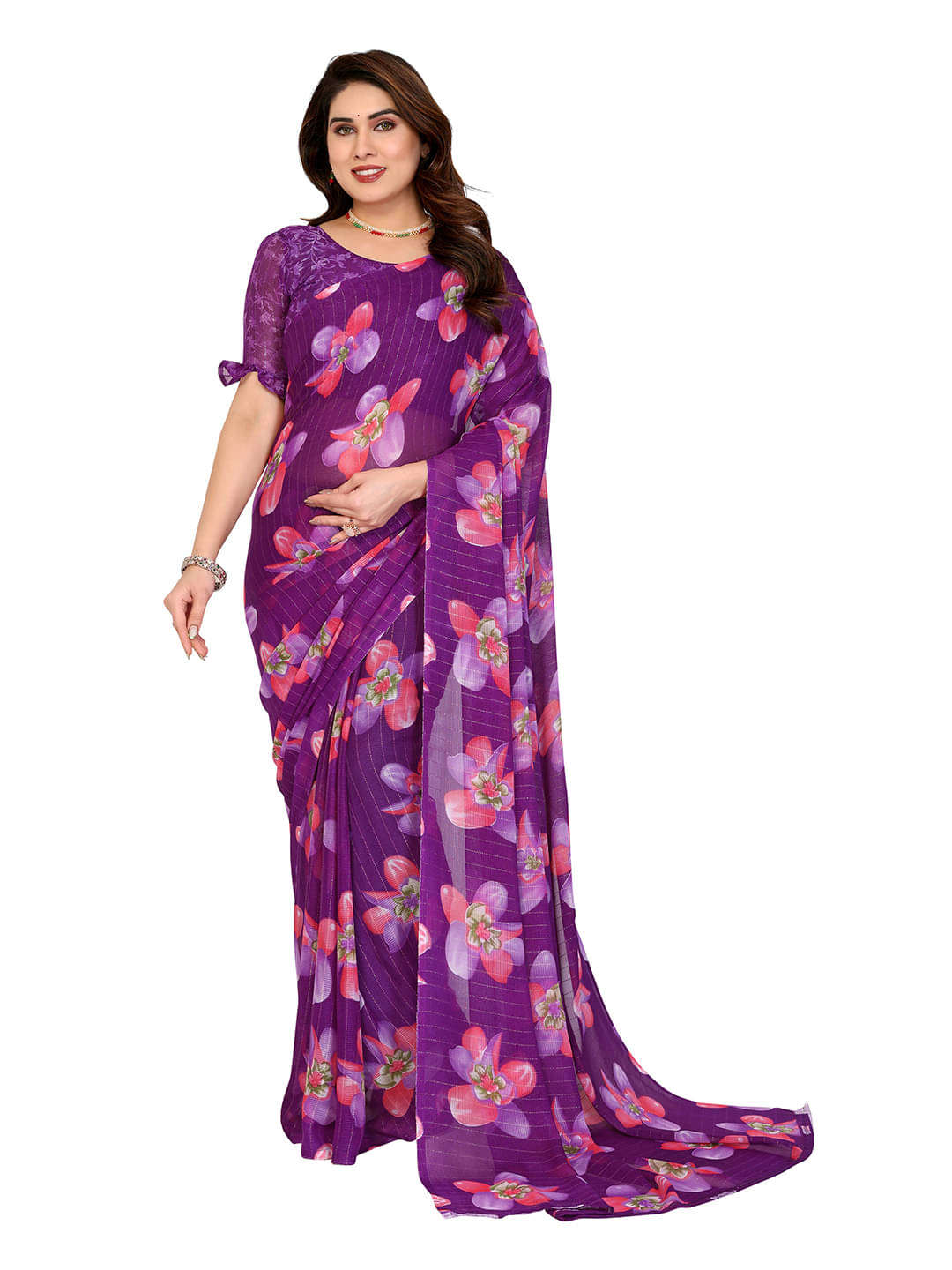     			ANAND SAREES Georgette Printed Ilkal Saree With Unstitched Blouse Piece ( PURPLE )