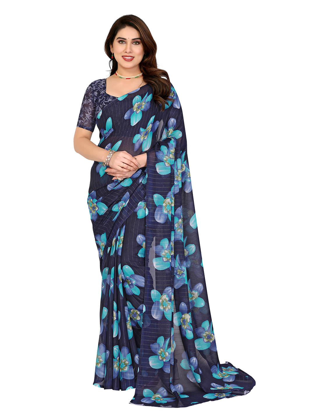     			ANAND SAREES Georgette Printed Ilkal Saree With Unstitched Blouse Piece ( BLUE )