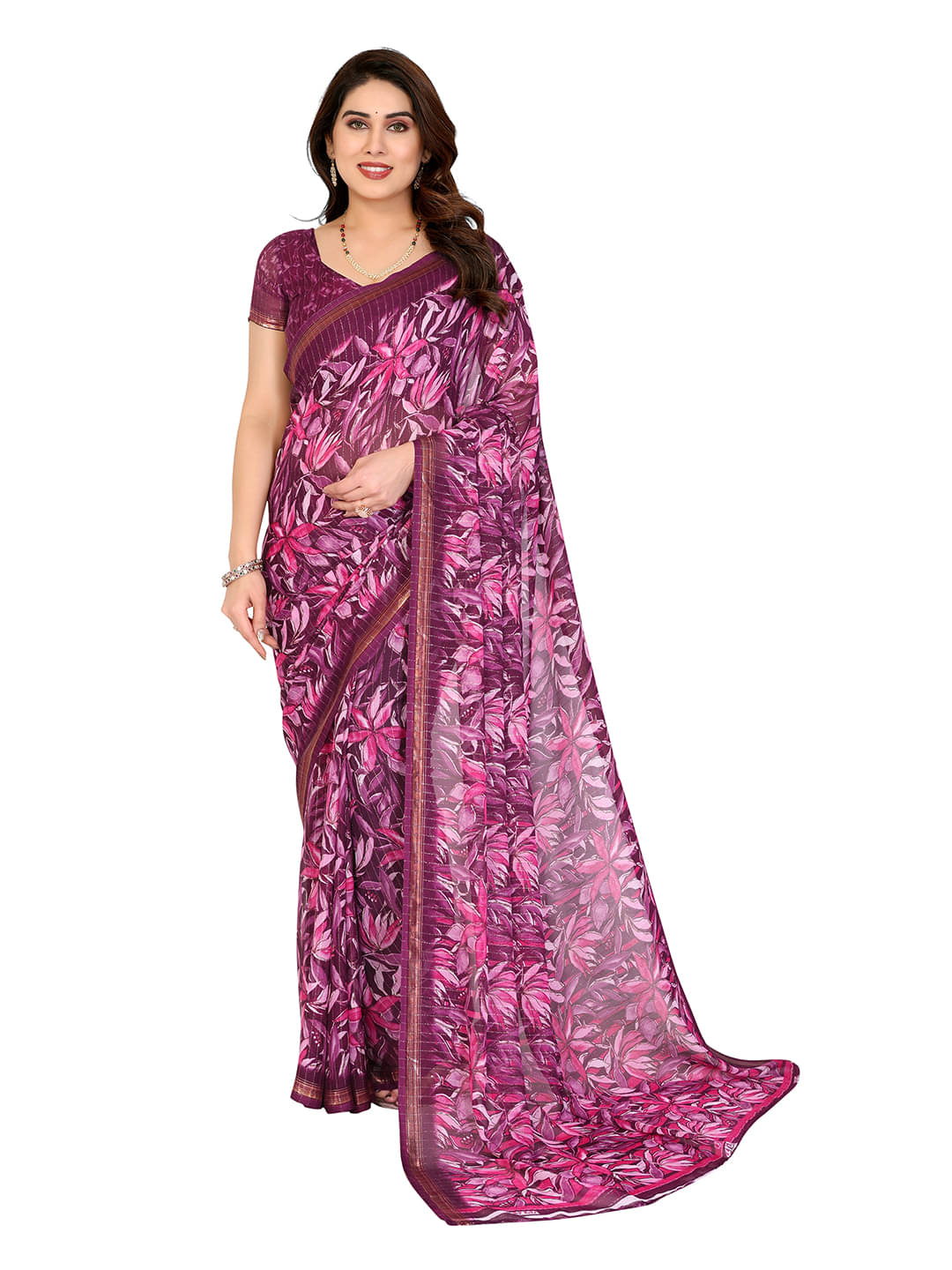 ANAND SAREES Georgette Printed Ilkal Saree With Unstitched Blouse Piece ( Wine ) ANAND SAREES Georgette Printed Ilkal Saree With Unstitched Blouse Piece ( Wine )