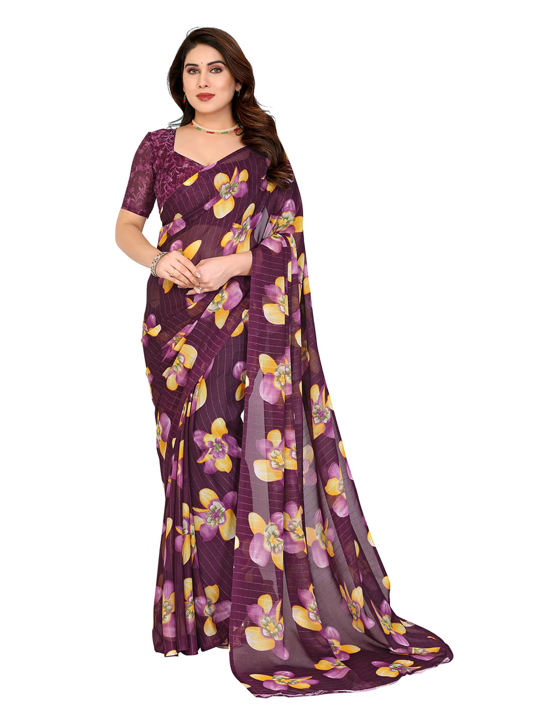 ANAND SAREES Georgette Printed Ilkal Saree With Unstitched Blouse Piece ( Wine ) ANAND SAREES Georgette Printed Ilkal Saree With Unstitched Blouse Piece ( Wine )